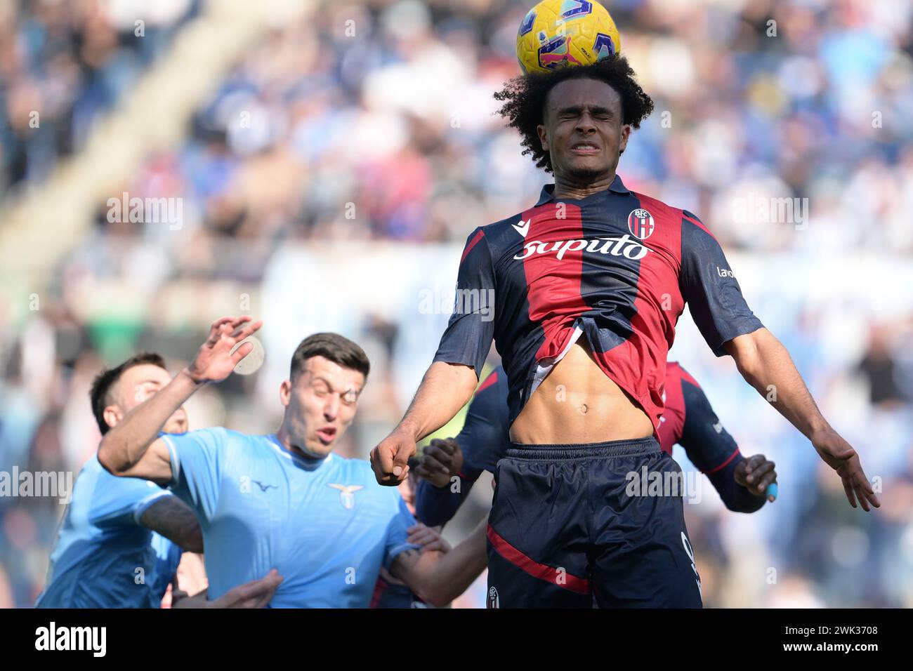 Roma, Italia. 18 febbraio 2024. Foto Alfredo Falcone/LaPresse 18 febbraio 2024 - Roma, Italia - sport, calcio - Lazio vs Bologna - Campionato italiano di calcio serie A TIM 2023/2024 - Stadio Olimpico di Roma. Nella foto: Joshua Zirkzee (9 Bologna FC) foto Alfredo Falcone/LaPresse 18 febbraio 2024 Roma, Italia - sport, calcio - Lazio vs Bologna - Campionato Italiano di calcio 2023/2024 - Stadio Olimpico &#xee;n Roma. Nella foto: Joshua Zirkzee (9 Bologna FC) credito: LaPresse/Alamy Live News Foto Stock