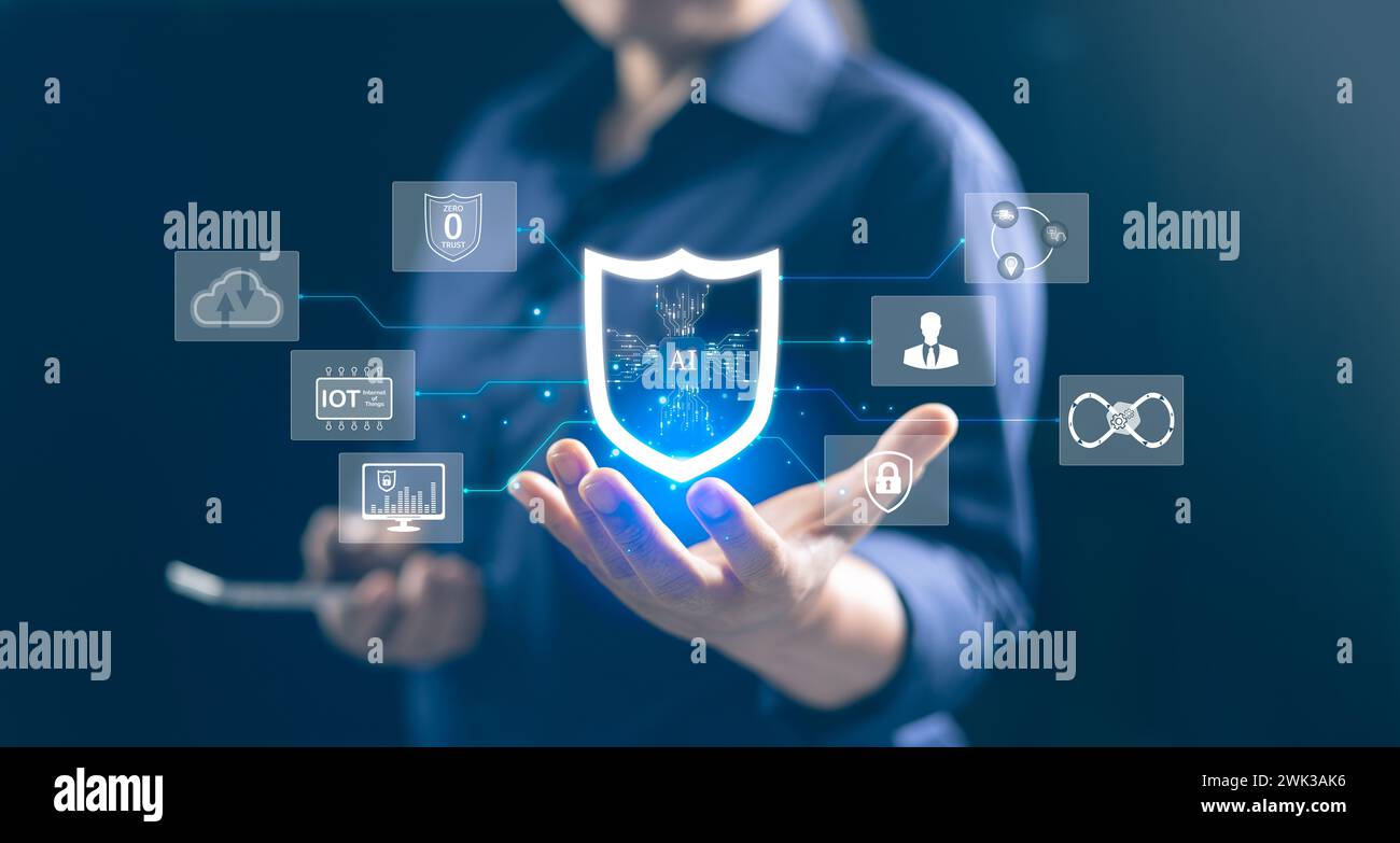Concetto di cybersicurezza di tecnologia che può essere utilizzato per rilevare e rispondere alle minacce in tempo reale e automaticamente. Sicurezza informatica. Cloud computing Foto Stock
