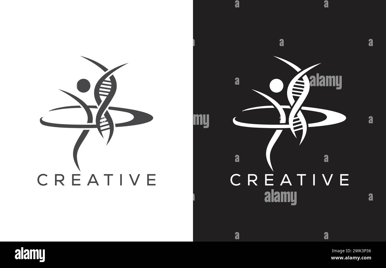Logo del vettore del dna delle persone minimale. logo. Logo genetico e uomo Illustrazione Vettoriale