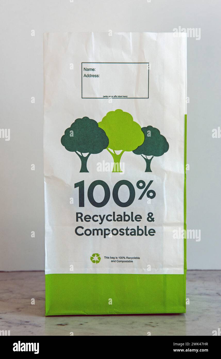 Sacchetto per prescrizione in carta riciclabile e compostabile al 100% Foto Stock