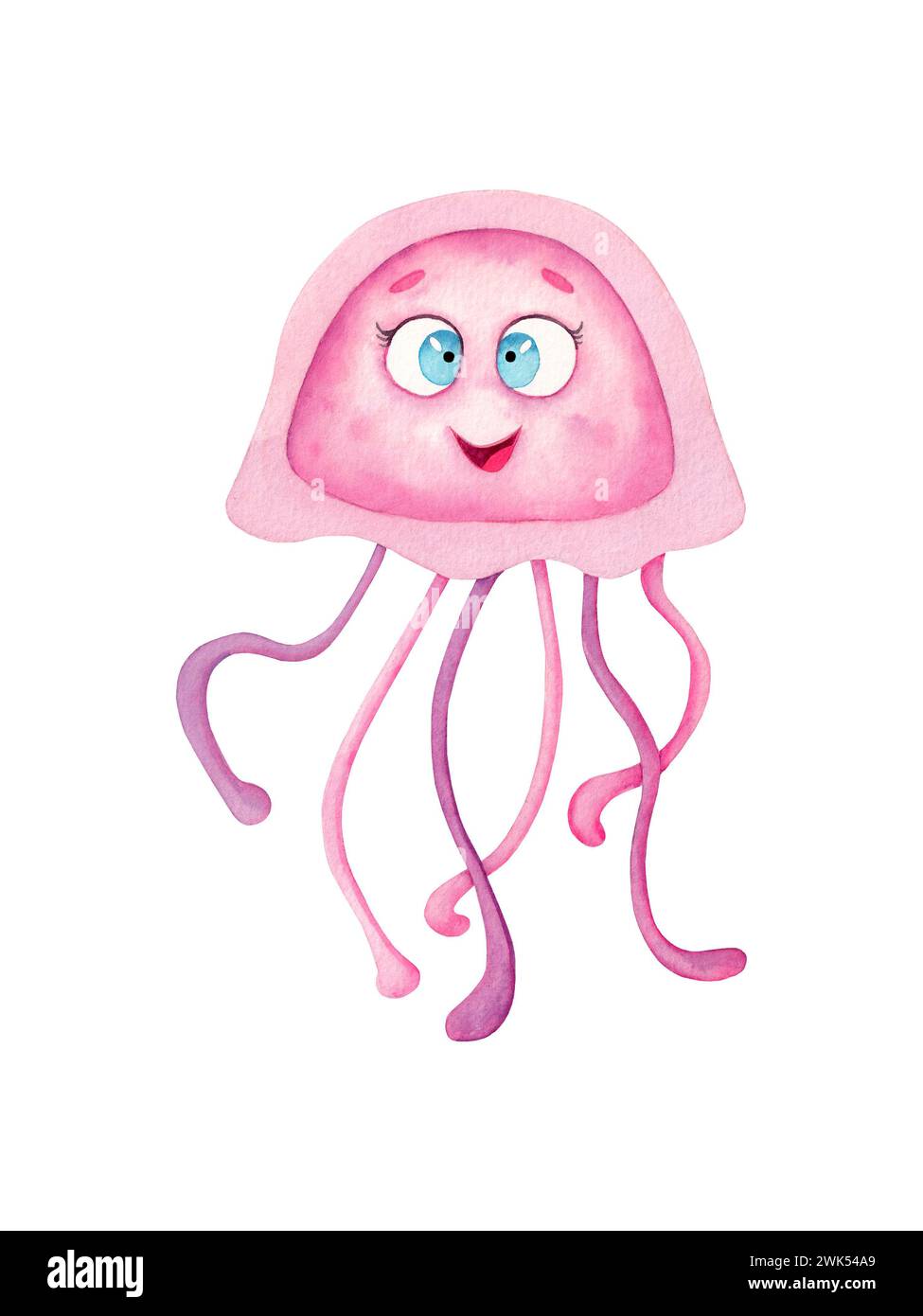 Acquerello carino meduse. Illustrazione disegnata a mano su sfondo bianco Foto Stock