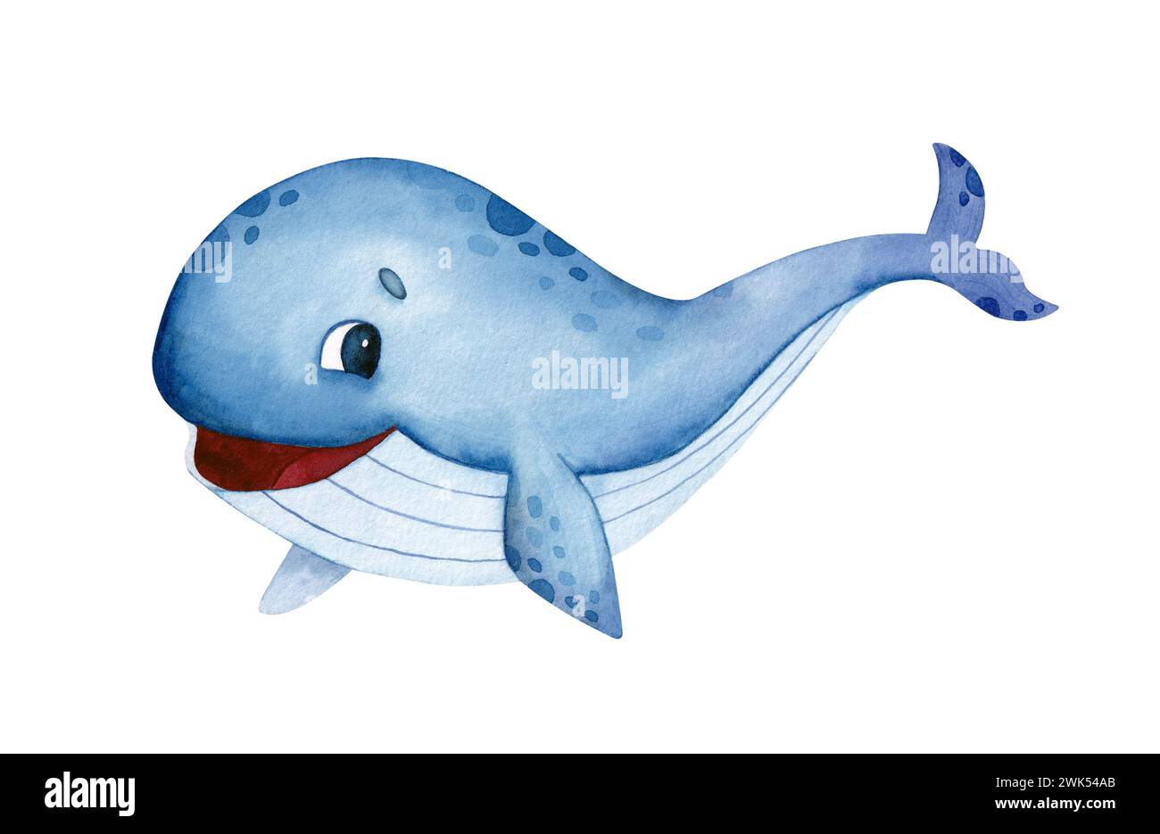 Balena acquerello isolata su sfondo bianco. Illustrazione disegnata a mano Foto Stock