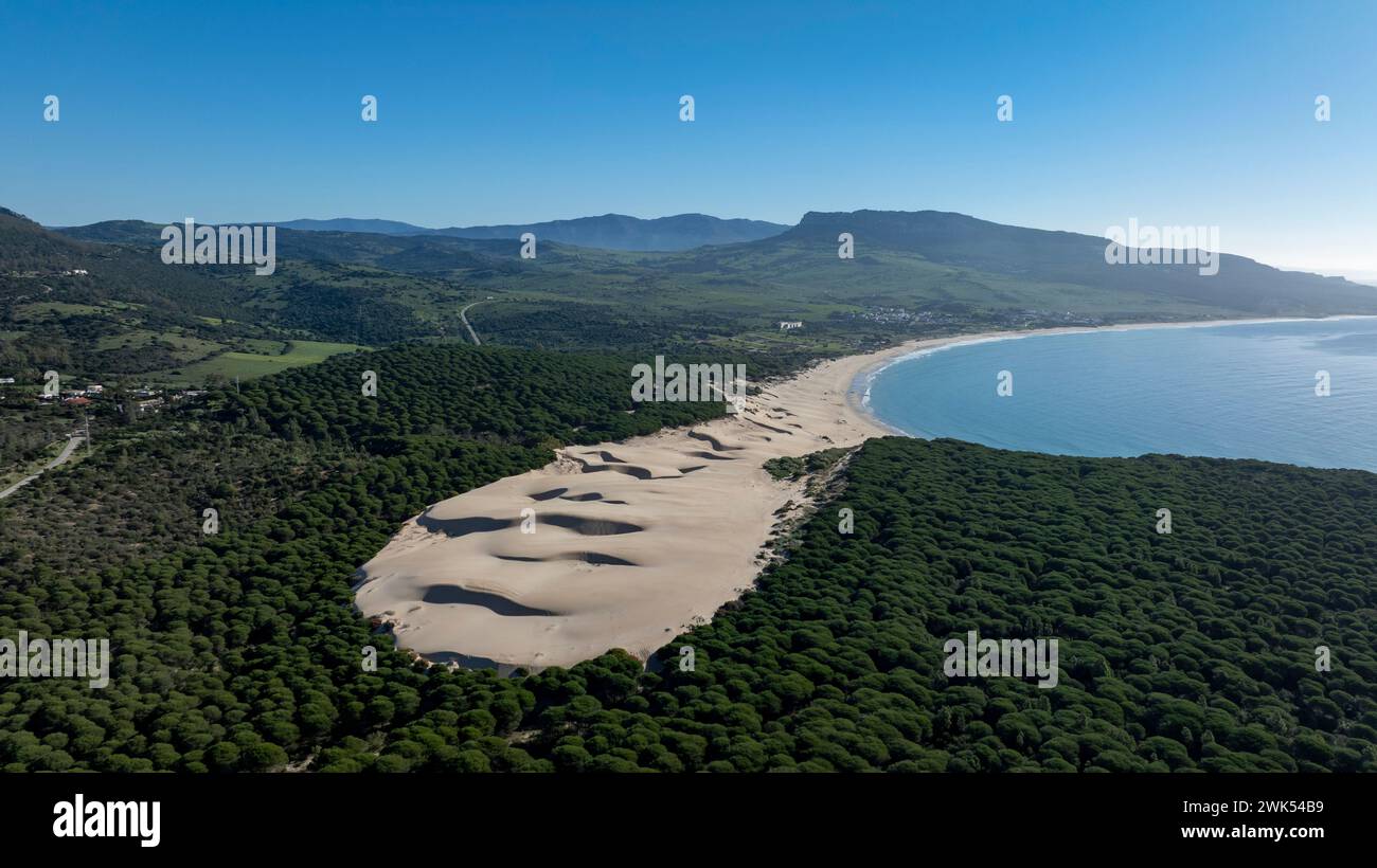Vista aerea della duna di Bolonia sull'omonima spiaggia Foto Stock