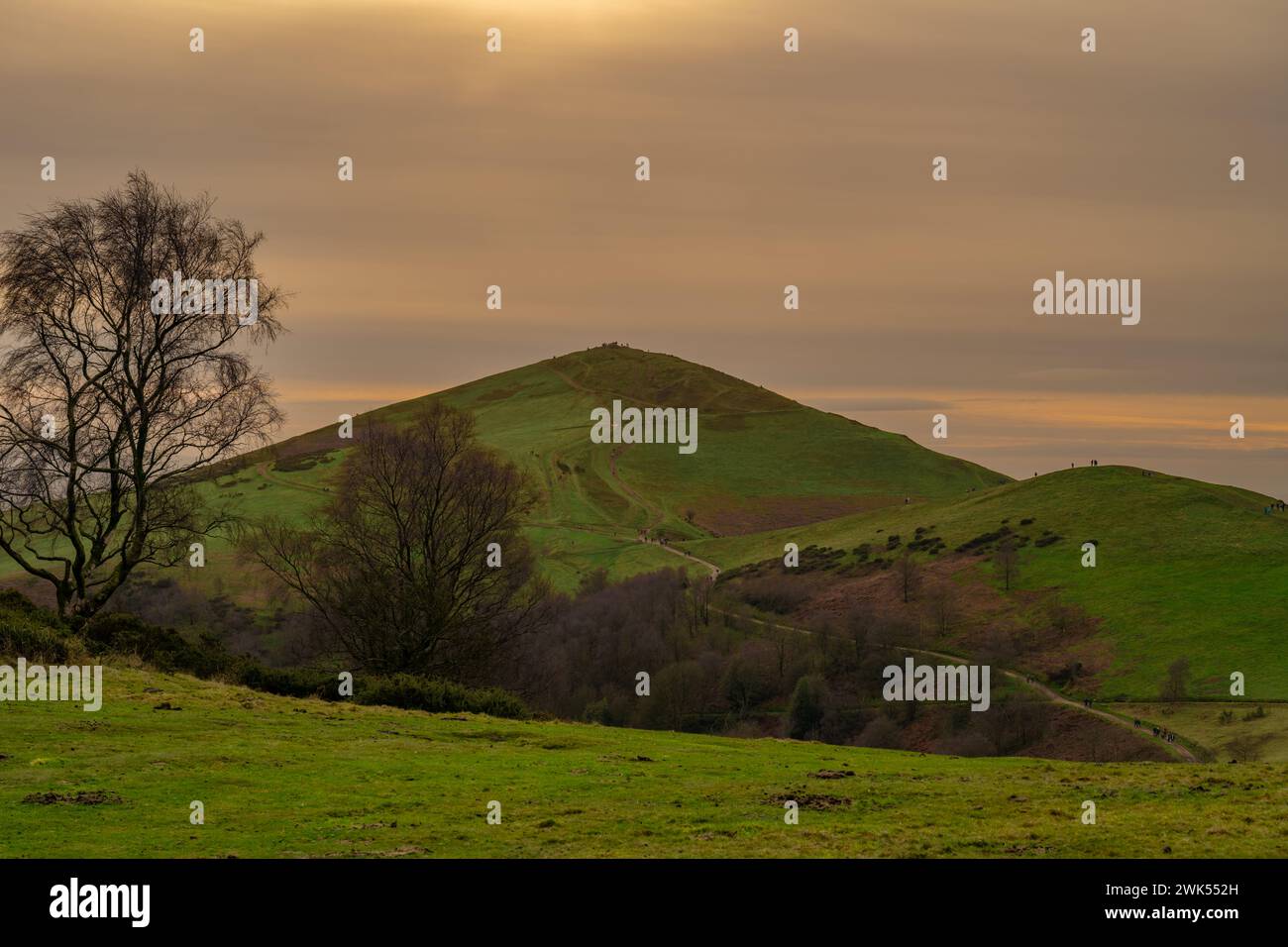 Guardando verso Worcestershire Beacon da North Hill nelle Malvern Hills Foto Stock