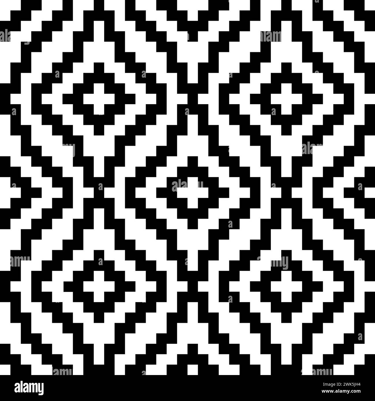Modello shweshwe africano senza cuciture. Ripetizione astratta isolamento nero shwe su sfondo bianco. Geometrico ripetuto per le stampe di progetto. Sotho rhombus Illustrazione Vettoriale