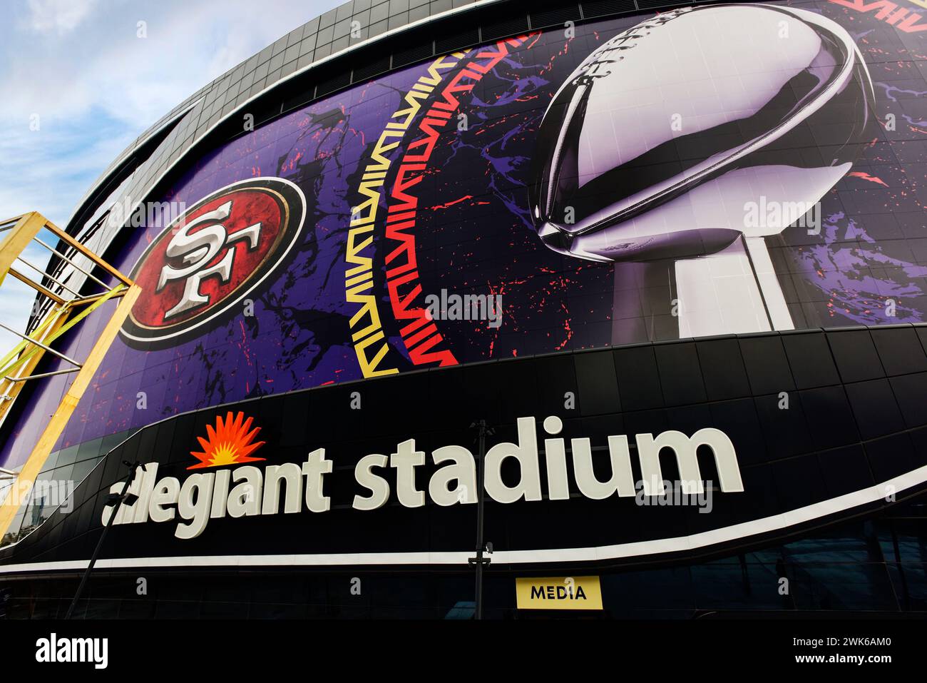 Stadio Allegiant con banner per il Super Bowl Foto Stock
