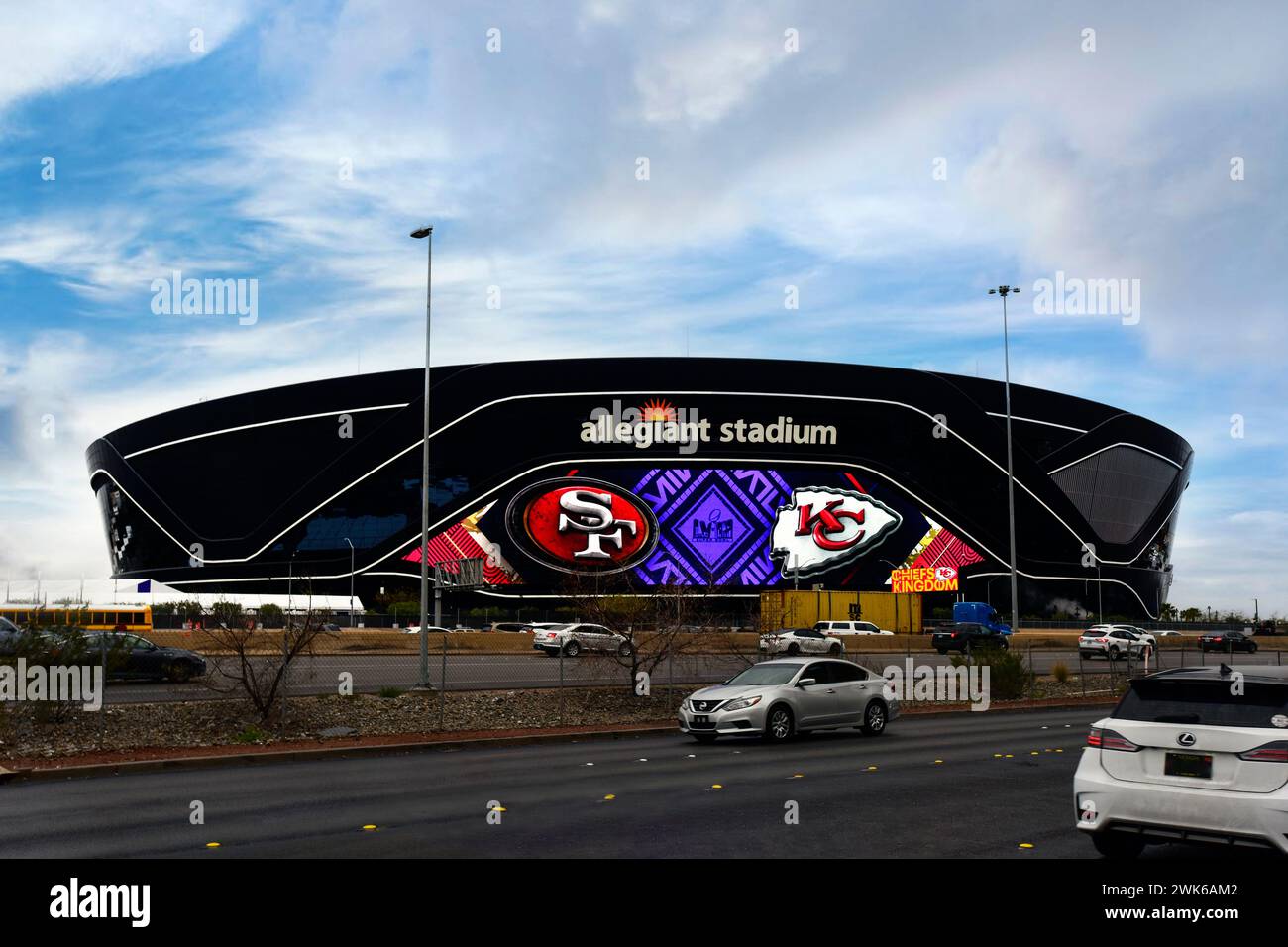 Stadio Allegiant con banner per il Super Bowl Foto Stock