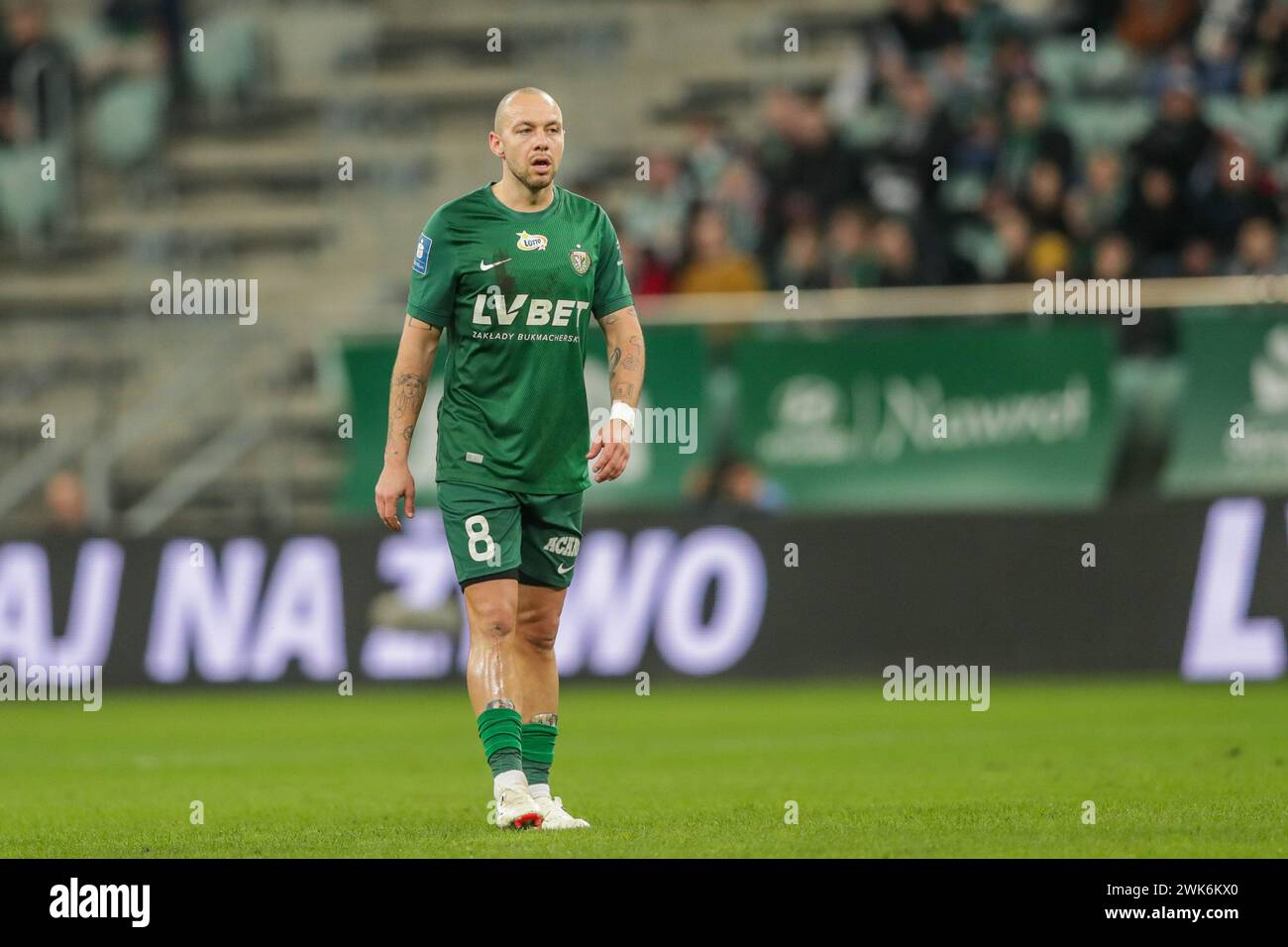 Breslavia, Polonia. 16 febbraio 2024. Patrick Olsen di Slask Wroclaw visto in azione durante la partita di calcio polacca PKO Ekstraklasa League 2023/2024 tra Slask Wroclaw e Stal Mielec alla Tarczynski Arena. Punteggio finale; Slask Wroclaw 0:1 Stal Mielec. Credito: SOPA Images Limited/Alamy Live News Foto Stock