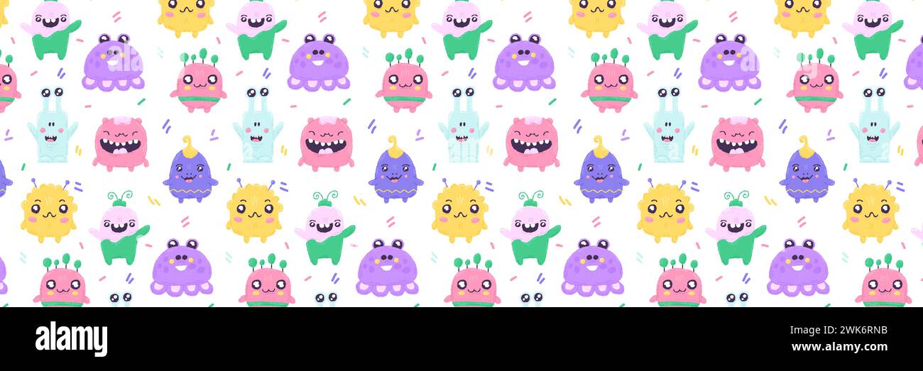 Baby cute motivo senza cuciture con elementi spaziali su sfondo bianco. Stile cartone animato piatto disegnato a mano. Illustrazione vettoriale Illustrazione Vettoriale