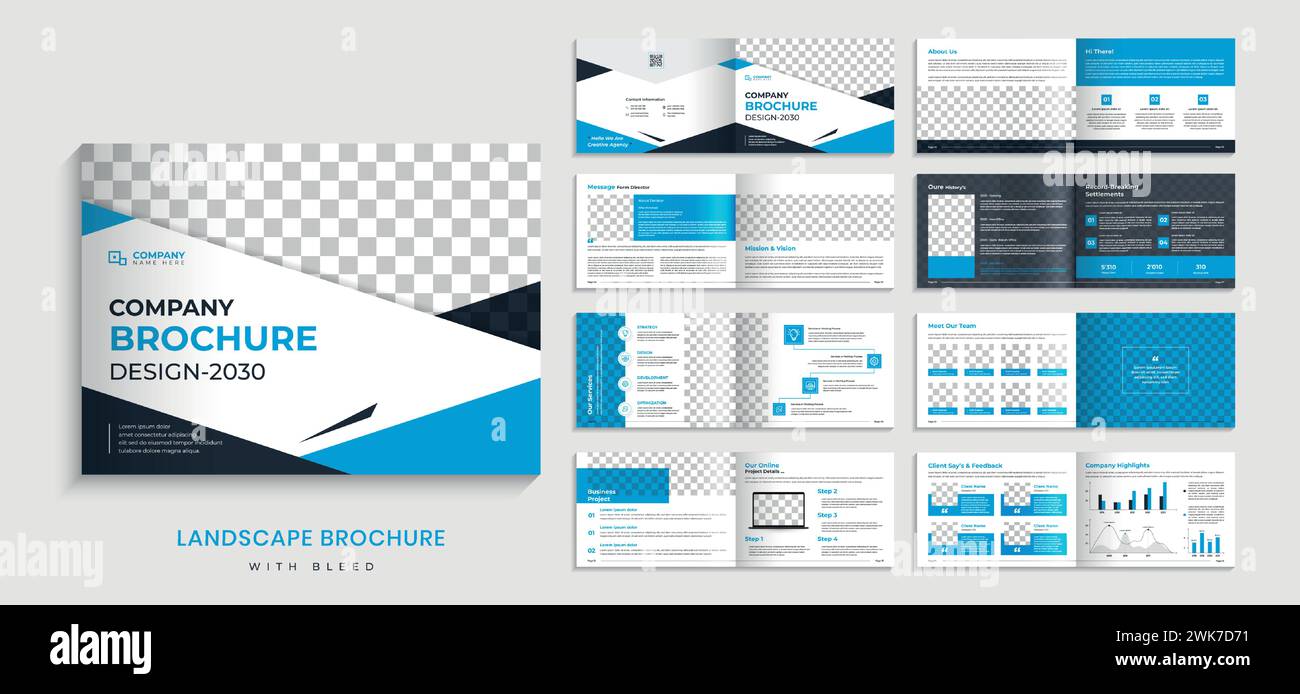 brochure orizzontale modello di 16 pagine, design opuscolo portfolio aziendale Illustrazione Vettoriale
