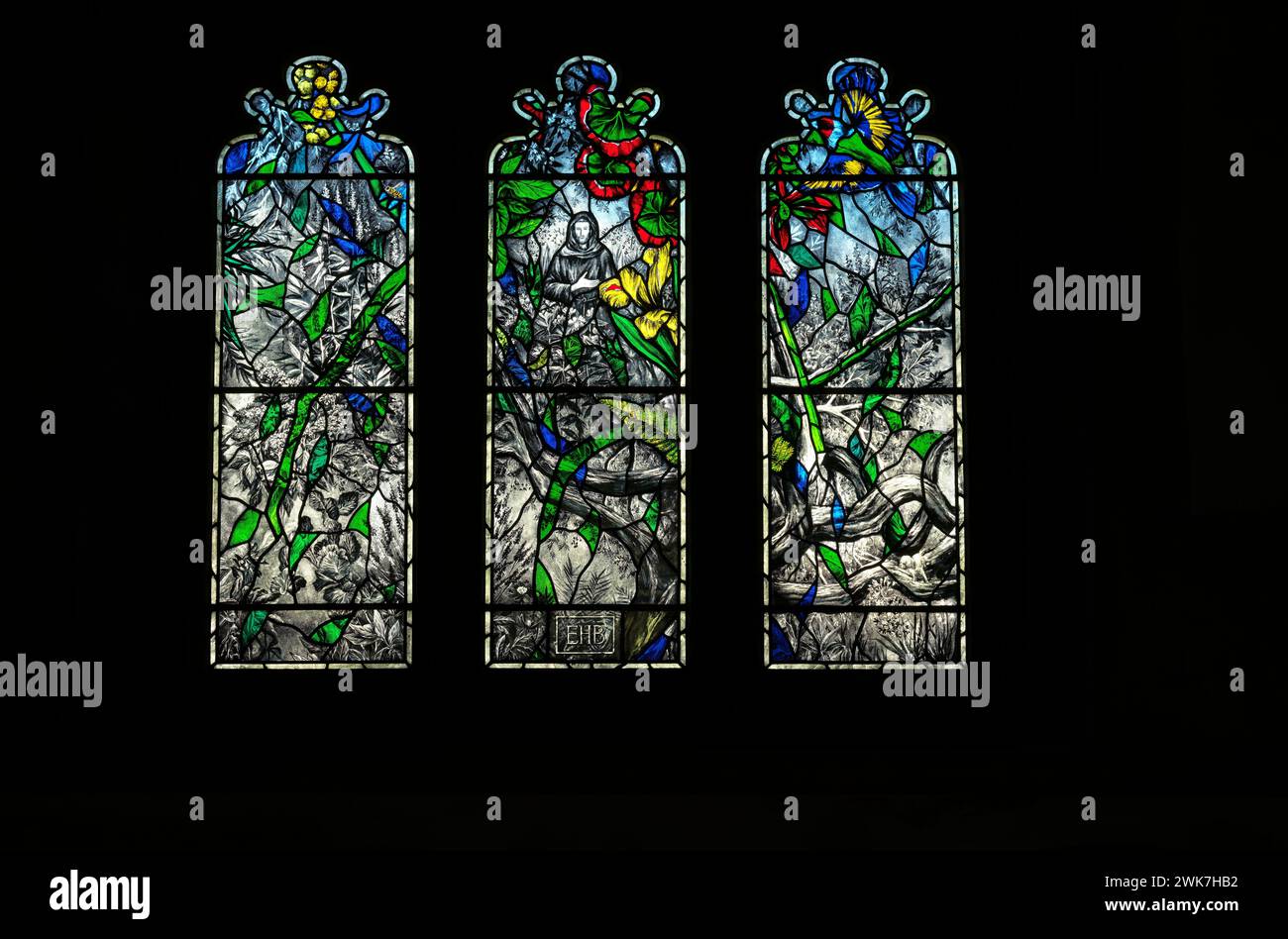 St Francis and Nature, illustrazione alla Christ Church College Cathedral, Università di Oxford, Inghilterra. Foto Stock