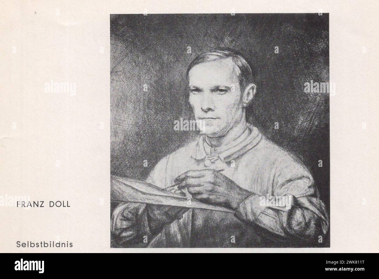1937 Münchener jahres Austellung, Neue Pinakothek , August-Oktober, 9-17 Uhr, Eintritt 50PF / 1937 Munich Annual Exhibition, New Picture Gallery, da agosto a ottobre, 9-17 ore, ingresso 50PF 1930 mostra d'arte tedesca / l'arte tedesca degli anni '1930 / scultori tedeschi / pittori tedeschi / artisti tedeschi / Deutscher Künstler / artista tedesco / Deutscher Maler / Franz Doll pittore tedesco / Franz Doll : Selbstbildnis Foto Stock