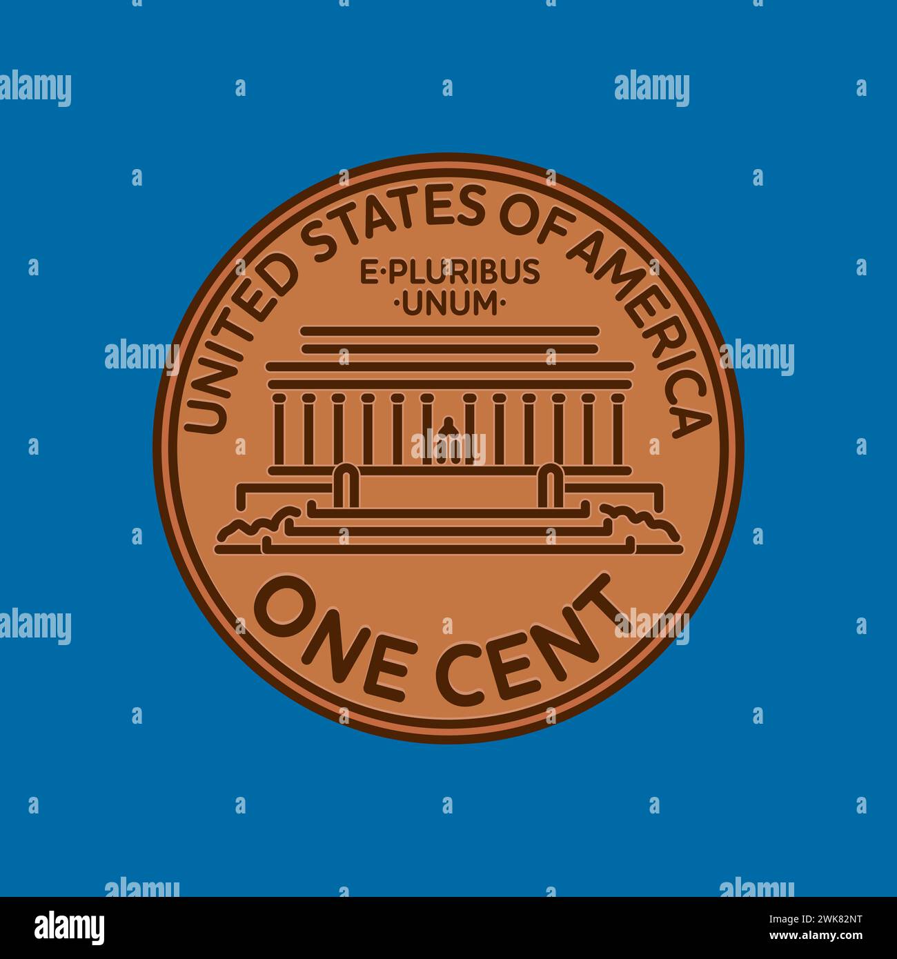 Illustrazione vettoriale sul retro della moneta degli Stati Uniti per il National One Cent Day del 1° aprile Illustrazione Vettoriale