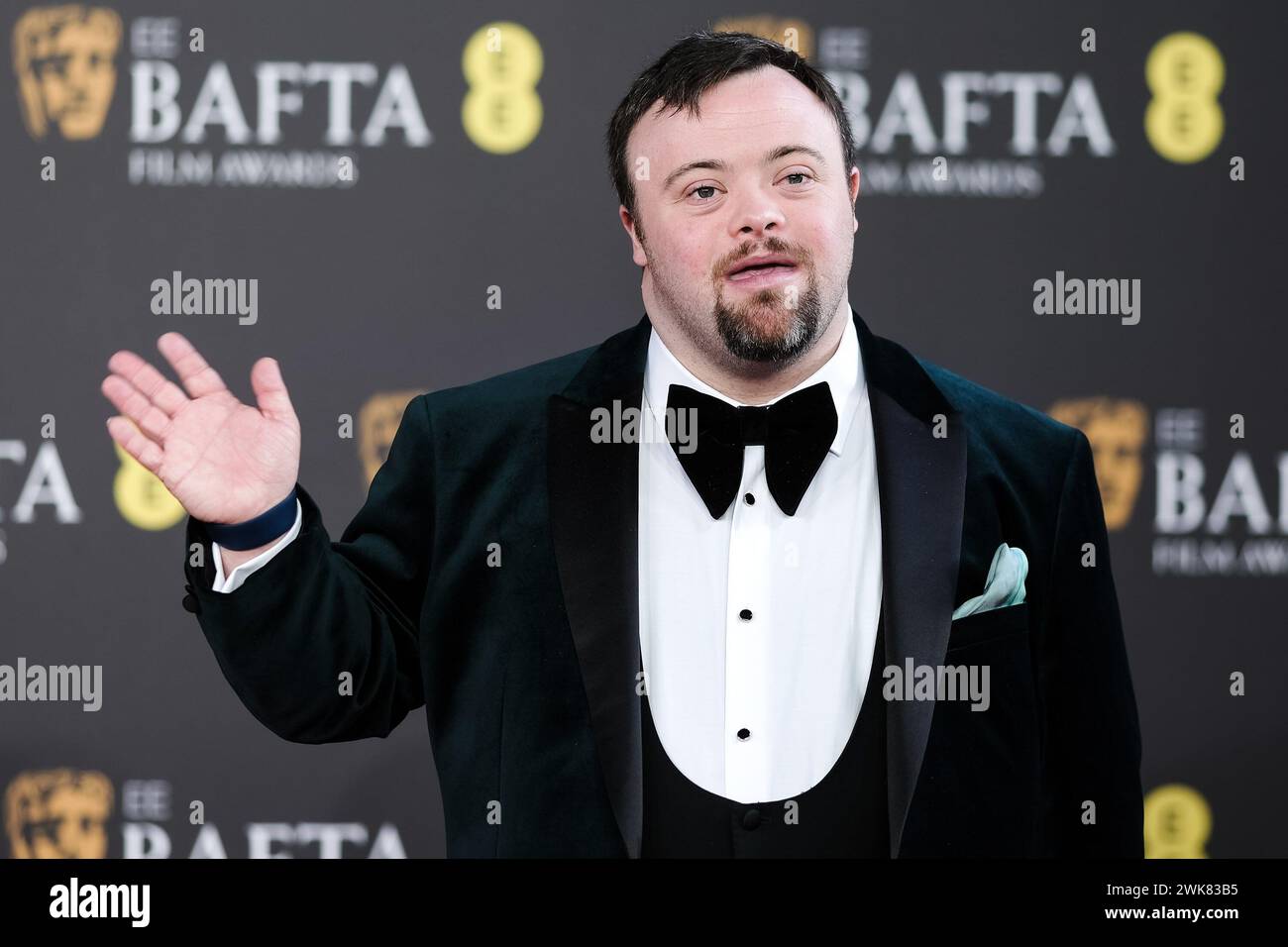 Royal Festival Hall, Londra, Regno Unito. 18 febbraio 2024. James Martin ha fotografato gli arrivi dei Red carpet dei BAFA Film Awards 2024. . Foto di Julie Edwards./Alamy Live News Foto Stock