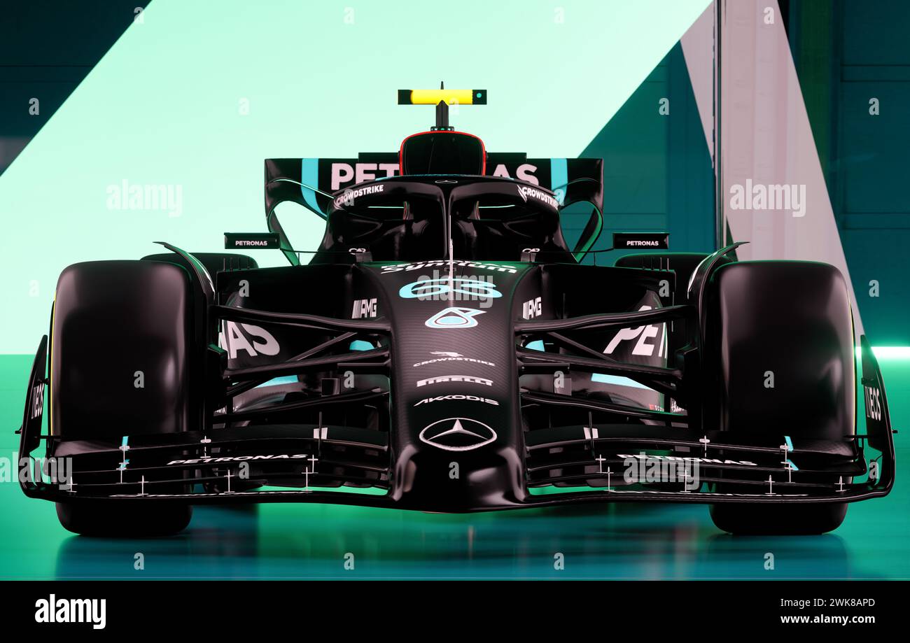 Szczecin,Polonia-febbraio 2024:Mercedes W14 F1 Formula car.3D Render. Foto Stock