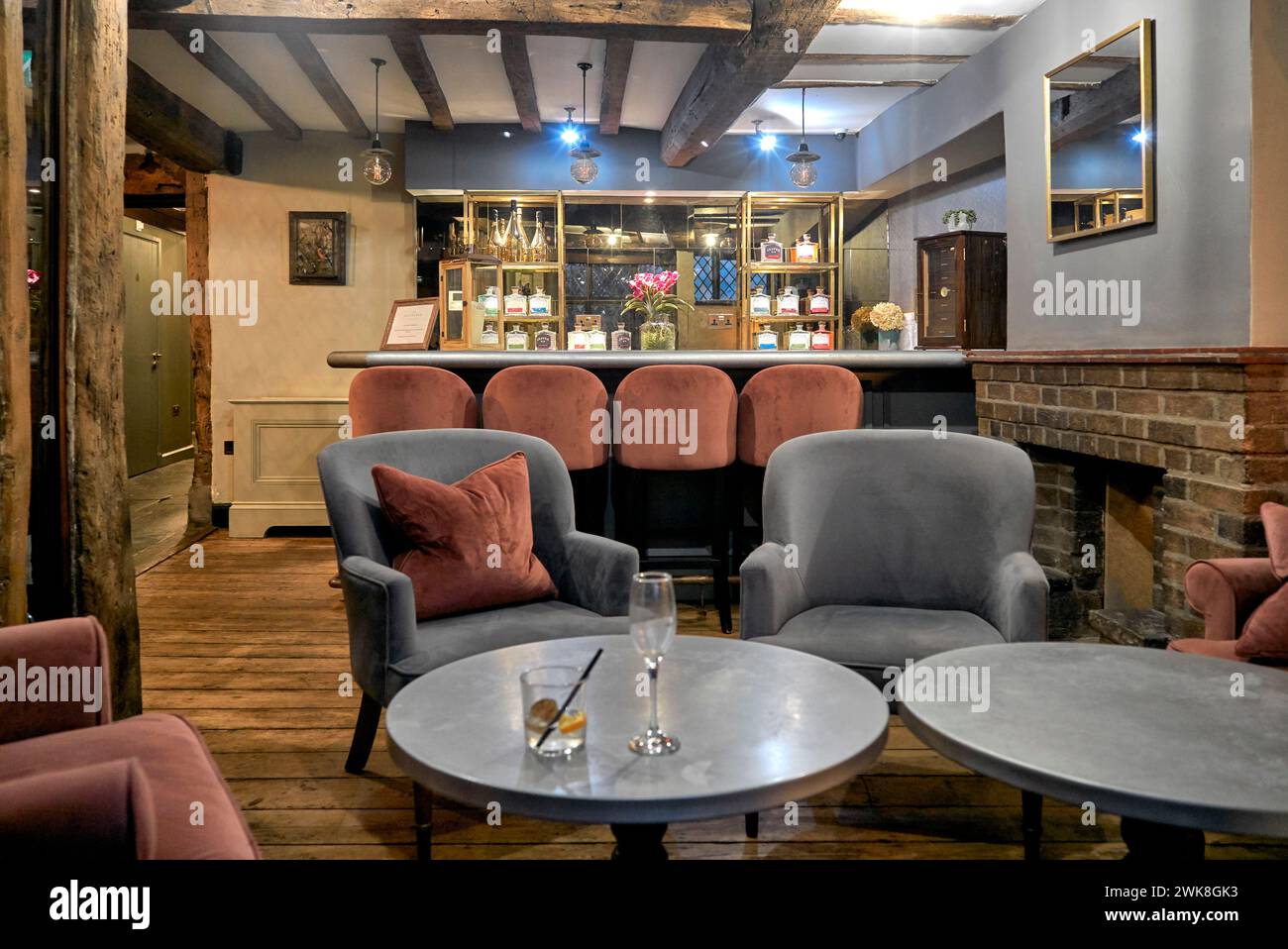 Falcon Hotel Lounge bar, Chapel Street, Stratford Upon Avon, Inghilterra, Regno Unito Foto Stock
