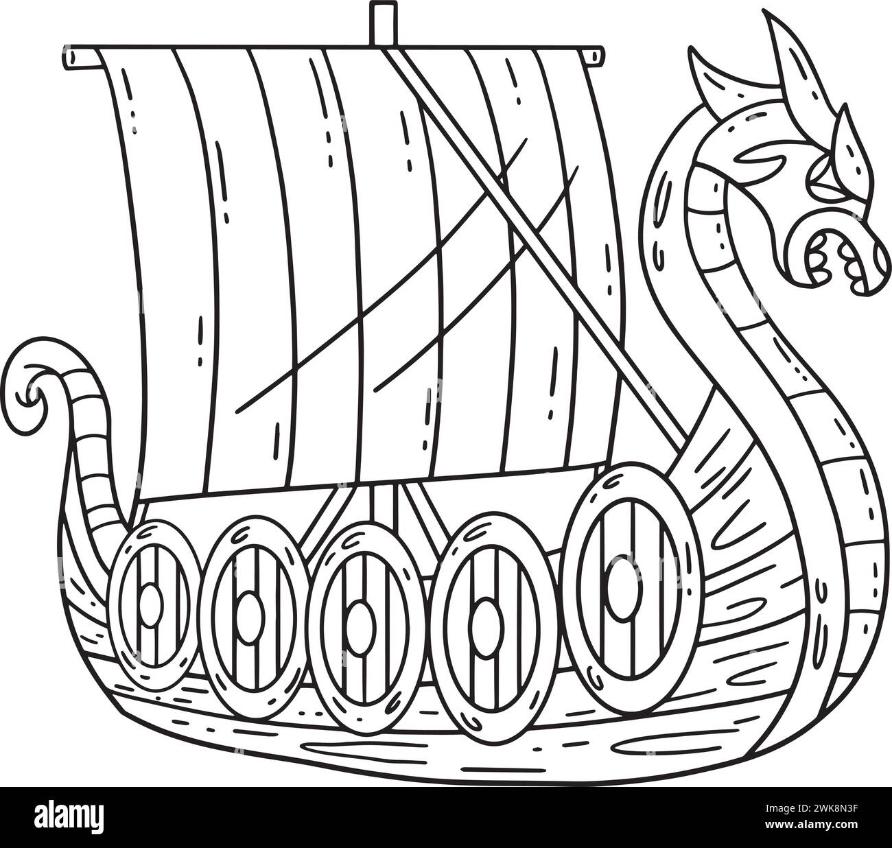 Pagina da colorare isolata della nave vichinga per bambini Illustrazione Vettoriale