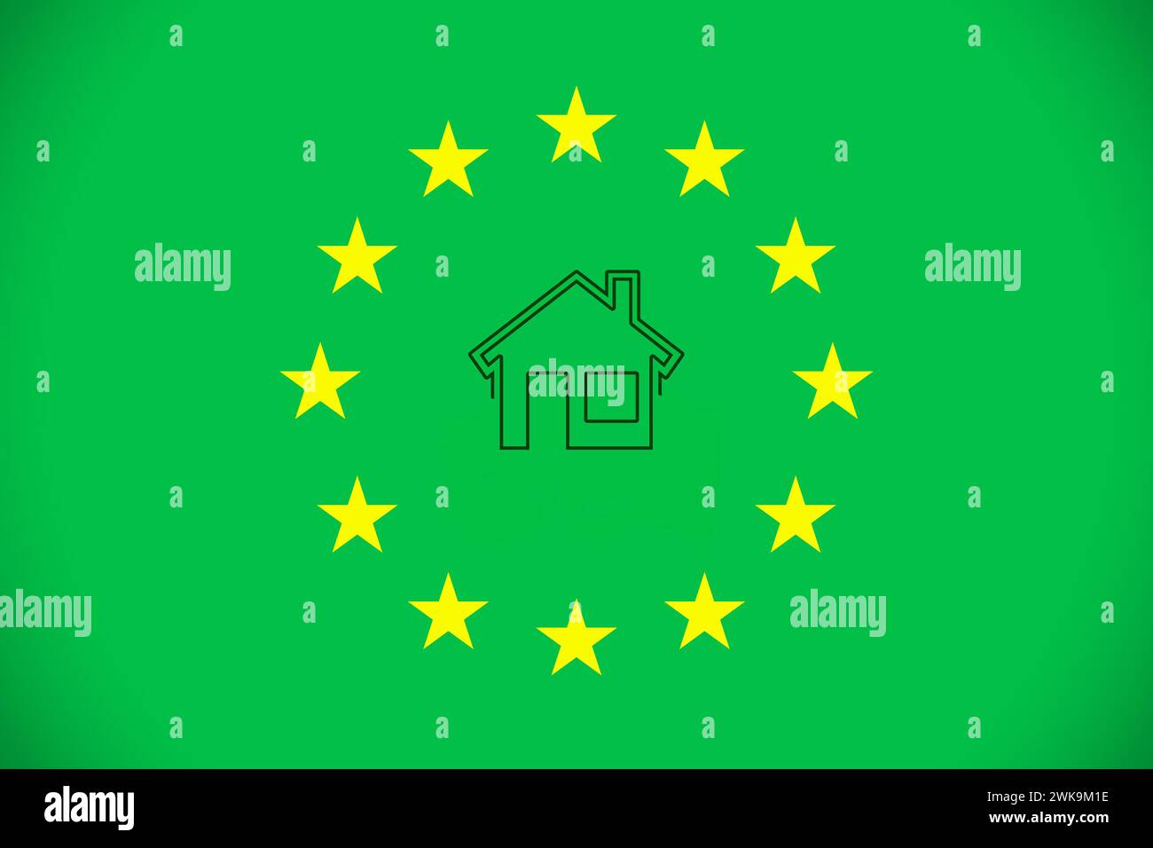 Bandiera verde europea , Green Deal. Miglioramenti per rendere le case a energia zero Foto Stock