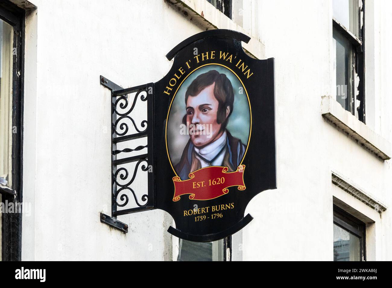 Cartello da pub per "Hole in the Wa' Inn", Dumfries, Scozia, Regno Unito Foto Stock