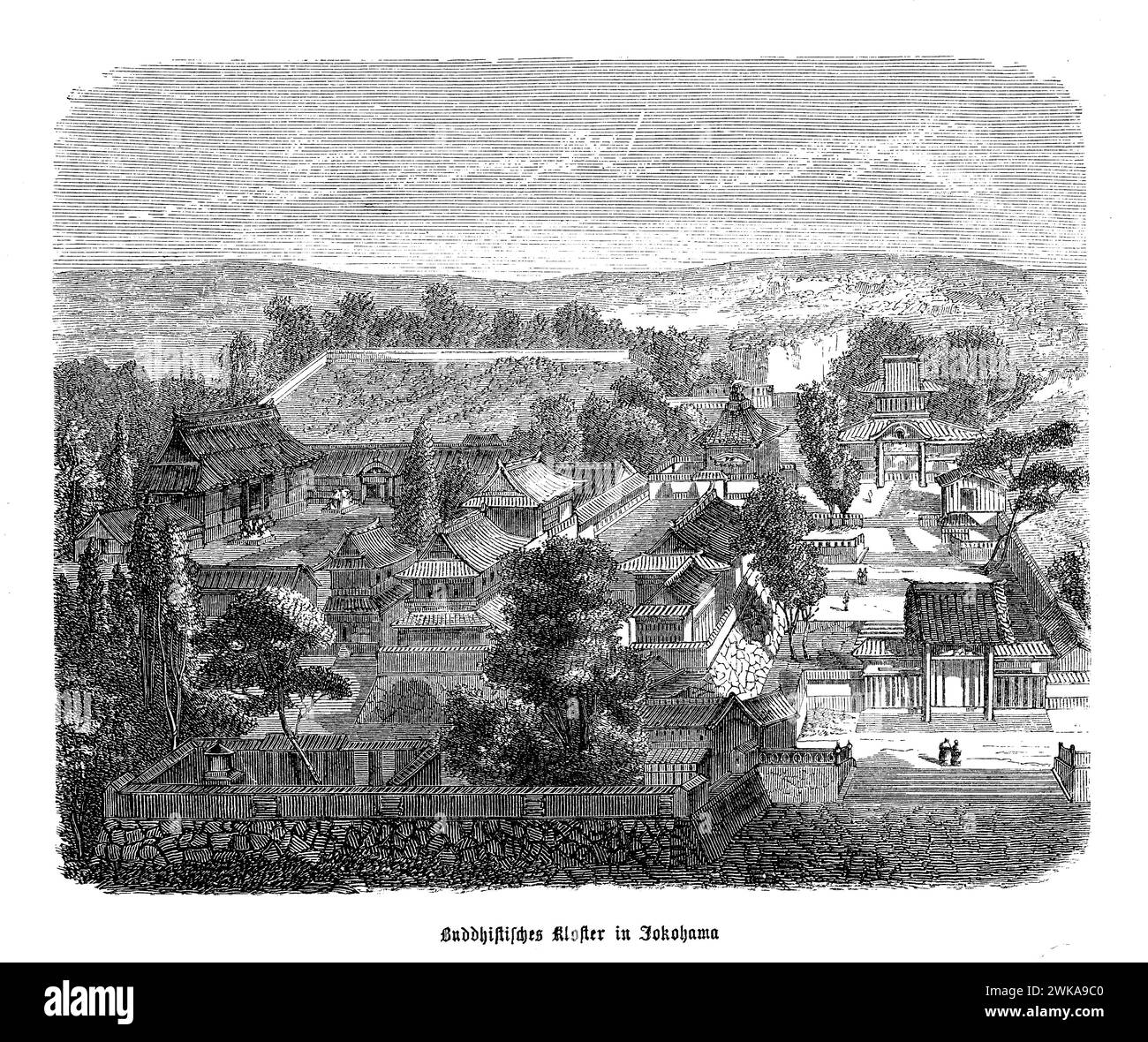 Un monastero buddista a Yokohama in Giappone, proprio come i templi buddisti, è un luogo dedicato alla meditazione, all'apprendimento e allo stile di vita monastico seguendo gli insegnamenti buddisti. Questi monasteri servono spesso come luoghi residenziali per monaci e monache e possono includere strutture di formazione, sale di meditazione (zendo), sale conferenze e biblioteche. Sono importanti centri per l'educazione, la pratica e la conservazione dei testi e degli insegnamenti religiosi Foto Stock