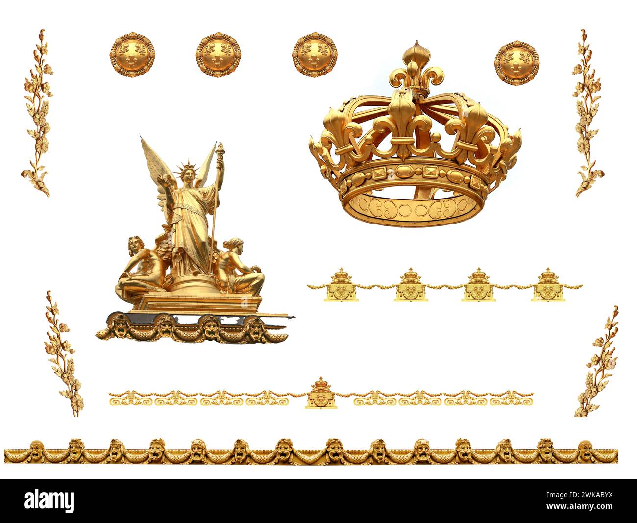 Dettagli dorati isolati della recinzione del Palazzo di Versailles. Francia Foto Stock