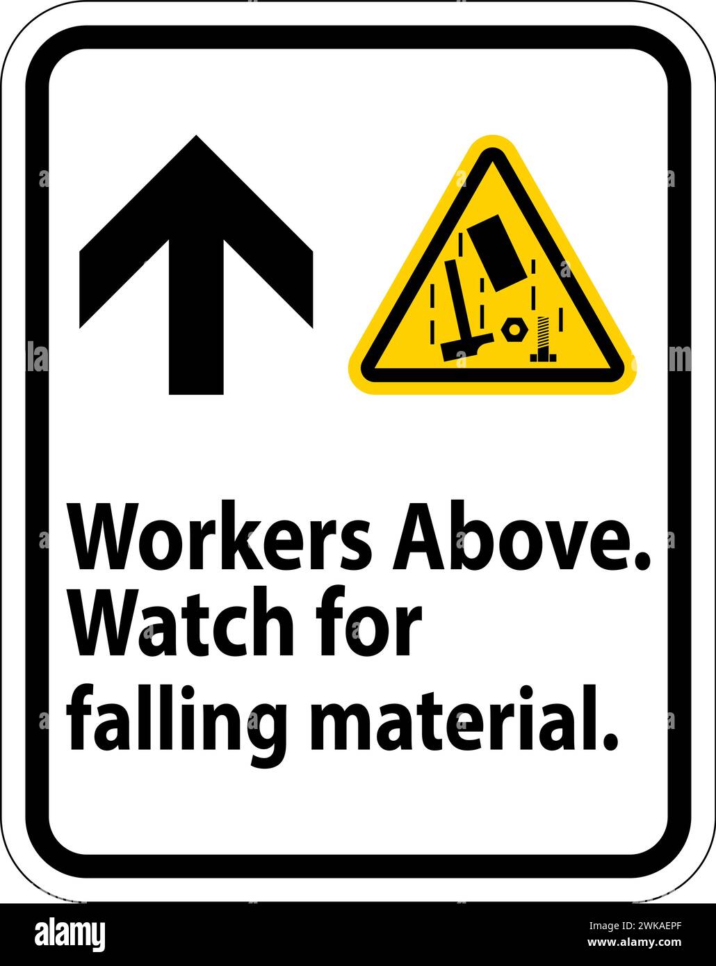 Cartello di pericolo, lavoratori sopra la caduta di materiale Illustrazione Vettoriale