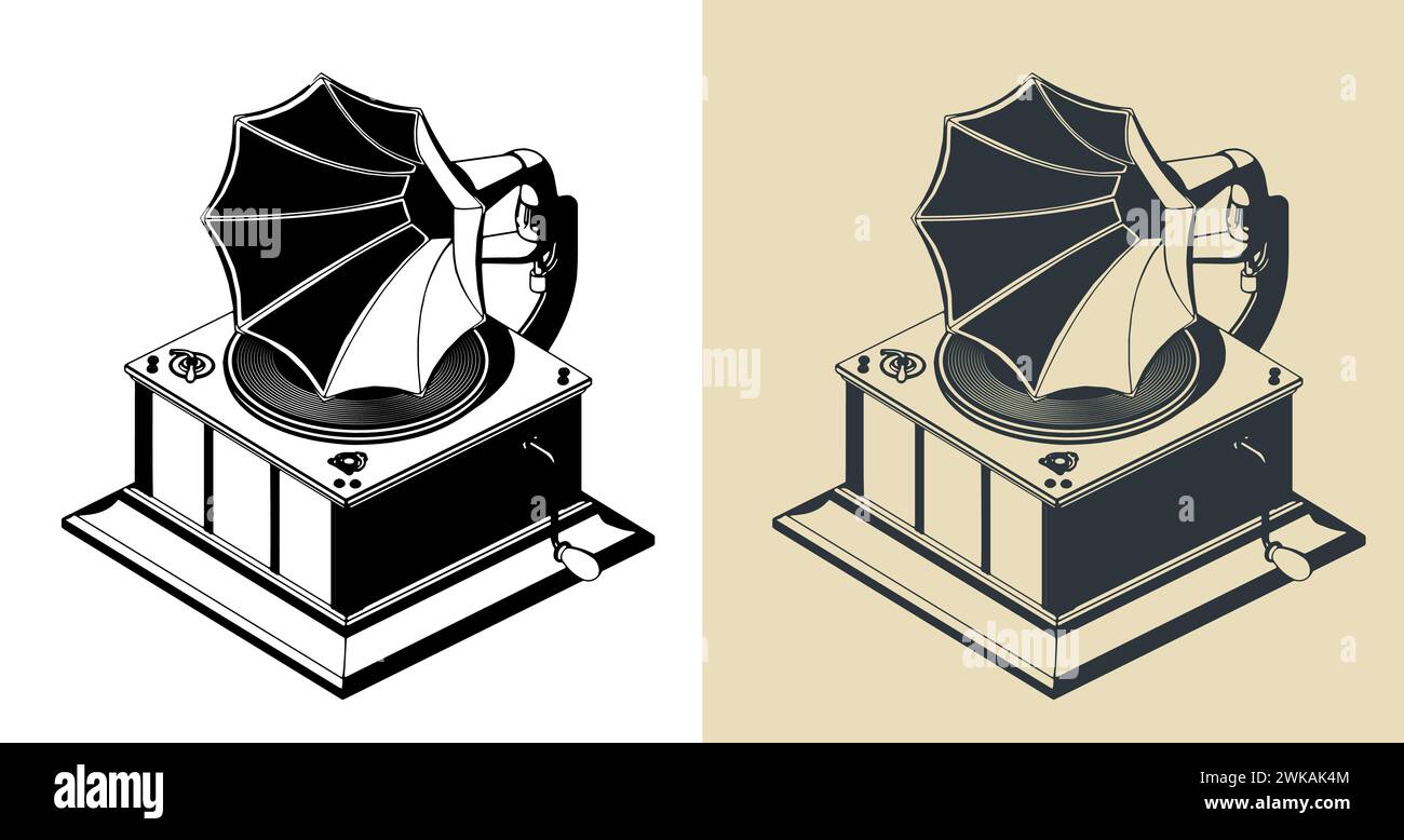 Illustrazioni vettoriali stilizzate di grammofono d'epoca Illustrazione Vettoriale