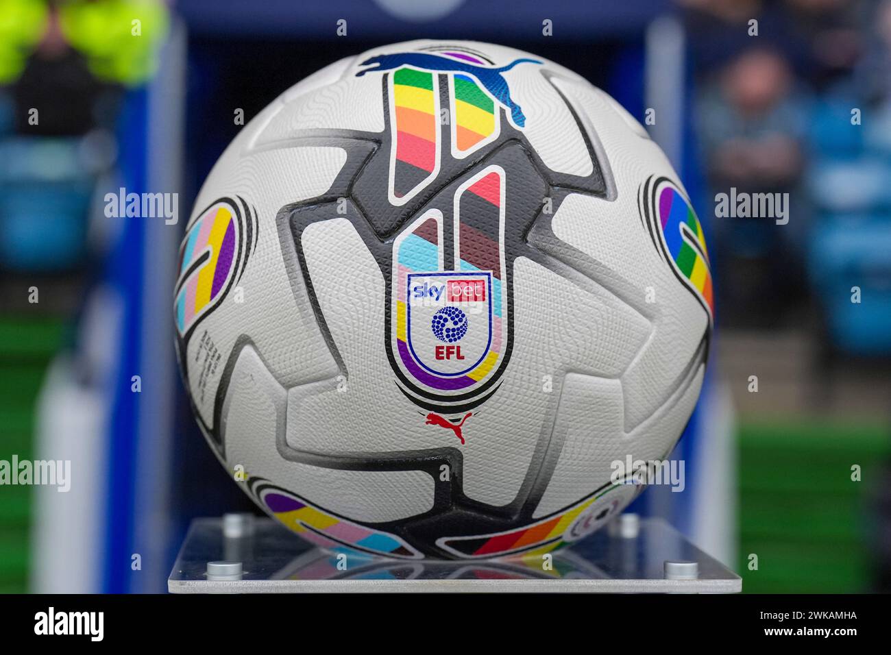 Londra, Regno Unito. 17 febbraio 2024. PUMA EFL Rainbow Match Ball durante la partita del Millwall FC contro Sheffield Wednesday FC Sky bet EFL Championship al Den, Londra, Inghilterra, Regno Unito il 17 febbraio 2024 Credit: Every Second Media/Alamy Live News Foto Stock