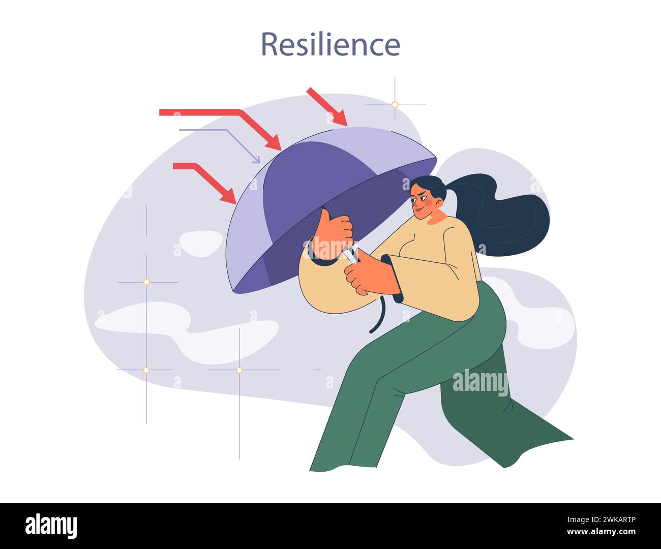 Concetto di resilienza. Affrontare le sfide con forza e resistenza. Protezione dalle avversità con determinazione. Illustrazione Vettoriale