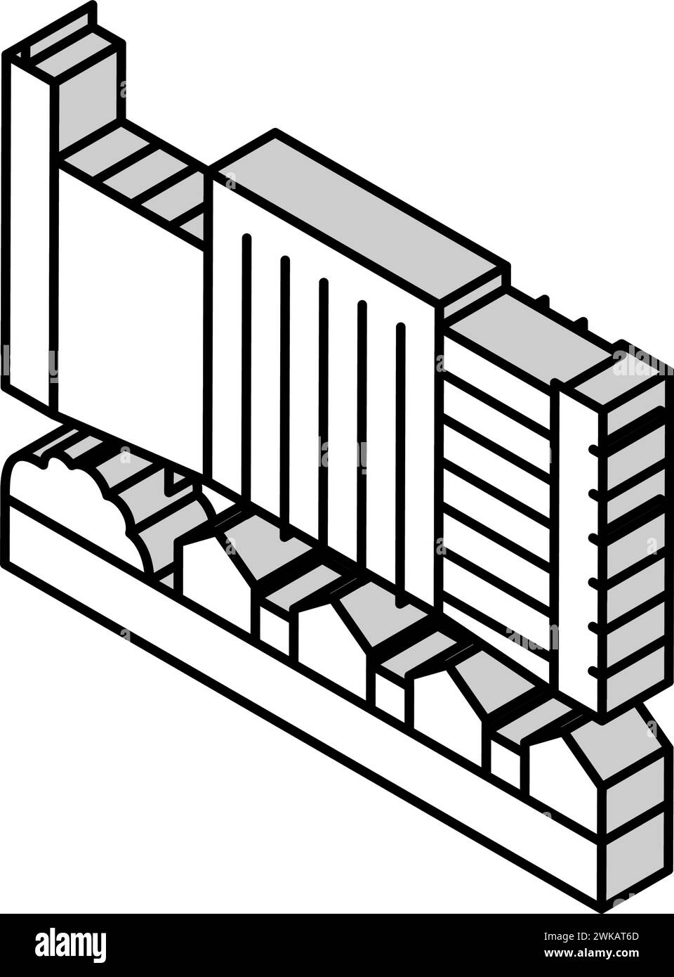 edifici cittadini e illustrazioni isometriche con icone vettoriali Illustrazione Vettoriale