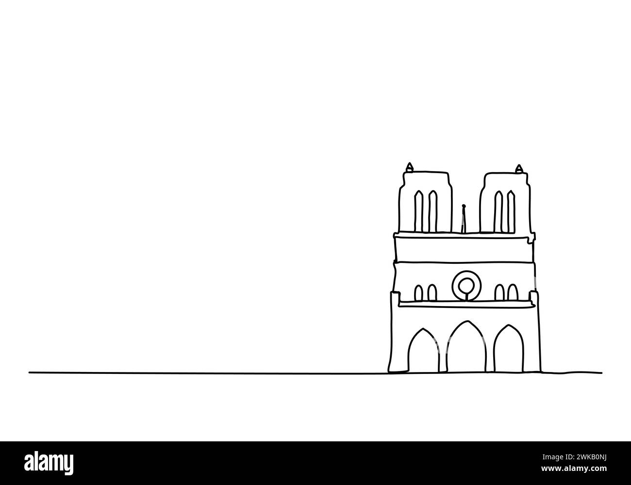 Cattedrale di Notre Dame de Paris illustrazione vettoriale su una linea. Illustrazione Vettoriale