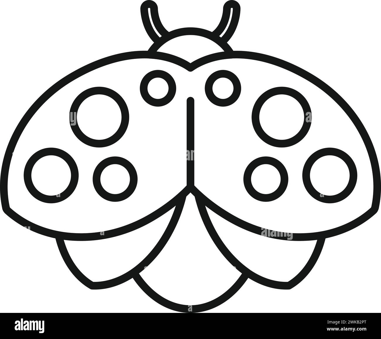 Sopra l'icona di ladybug delinea il vettore. Insetto naturale. Creatura del giardino fiorito Illustrazione Vettoriale