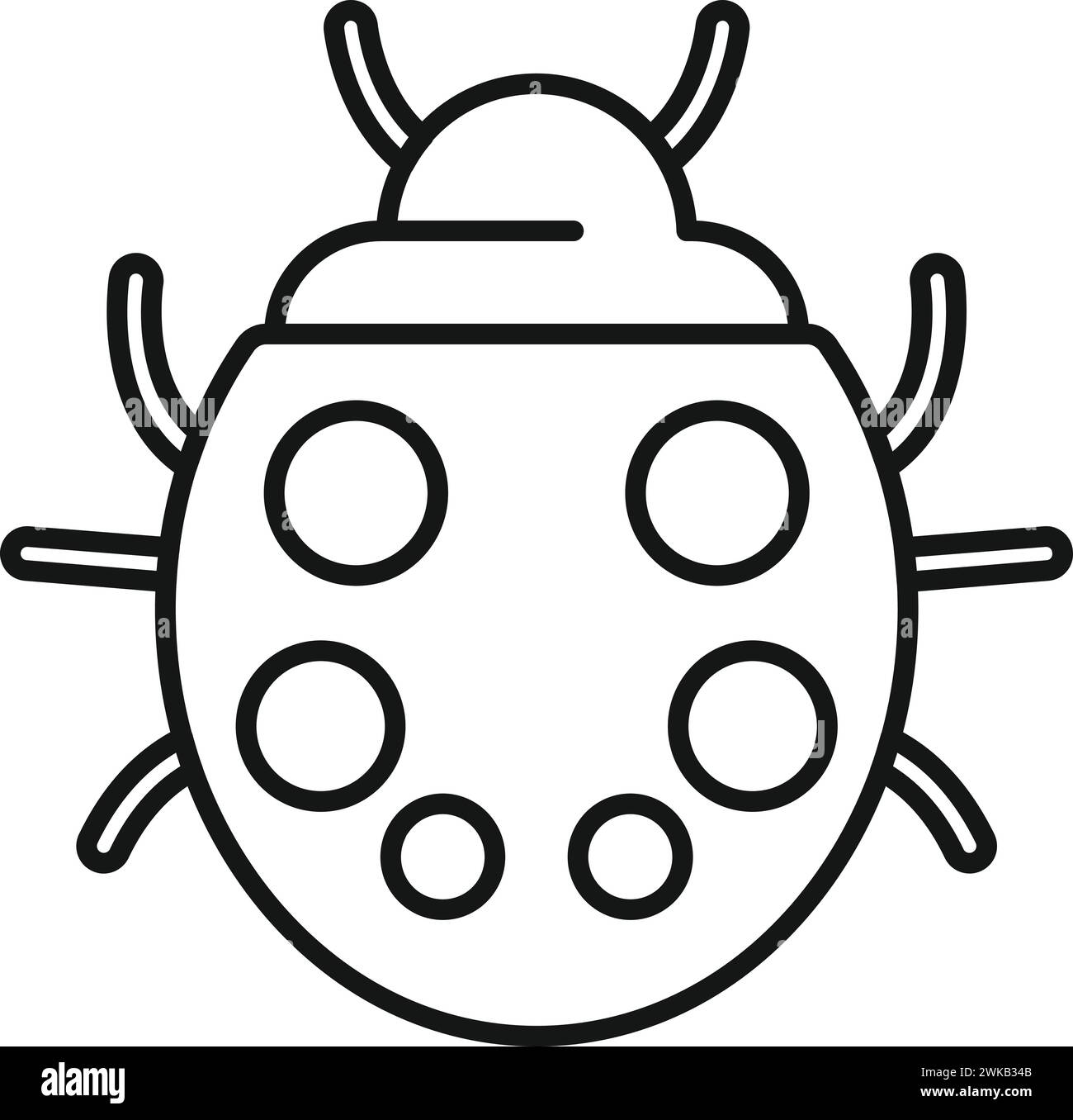 Felice icona ladybug contorno vettore. Buffo insetto bambino. Adorabile creatura Illustrazione Vettoriale