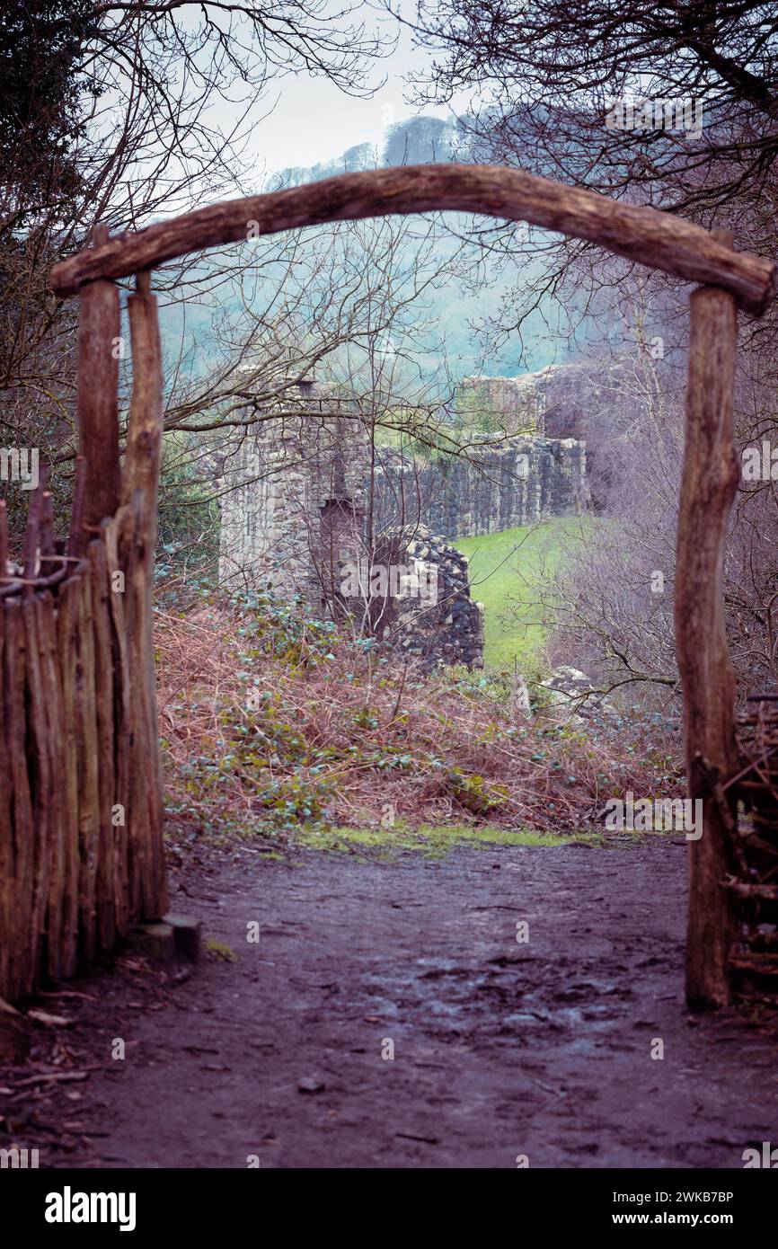 Il castello di Beeston è uno dei castelli medievali più drammatici d'Inghilterra. È stata costruita una replica della torre dell'età del bronzo di A. Foto Stock