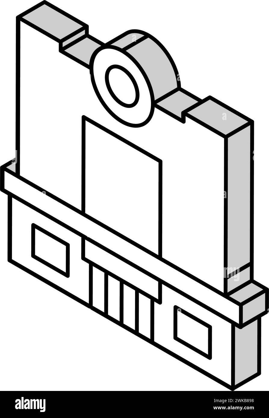 illustrazione vettoriale dell'icona isometrica dell'edificio cinematografico Illustrazione Vettoriale