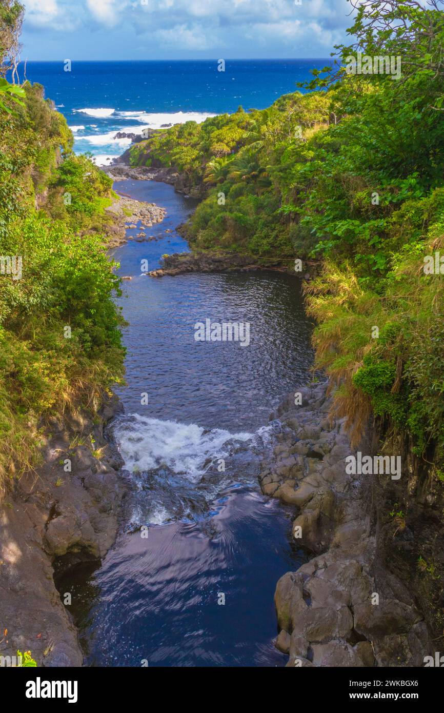 Sette piscine sacre o OHE'o Gulch sulla strada per Hana, sull'isola di Maui, nelle Hawaii. Foto Stock