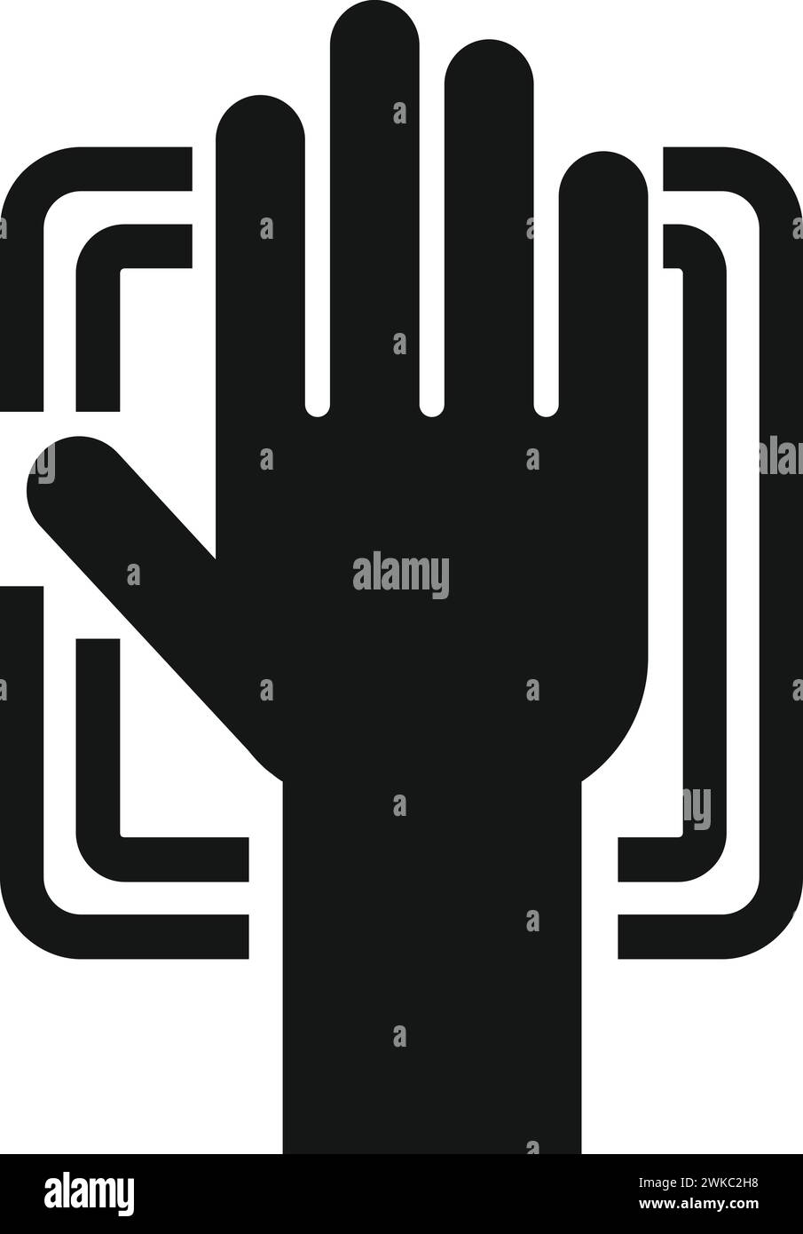 Scansione dell'icona della mano del palmo vettore semplice. Identità automatica. Esclusivo trattamento viso Illustrazione Vettoriale