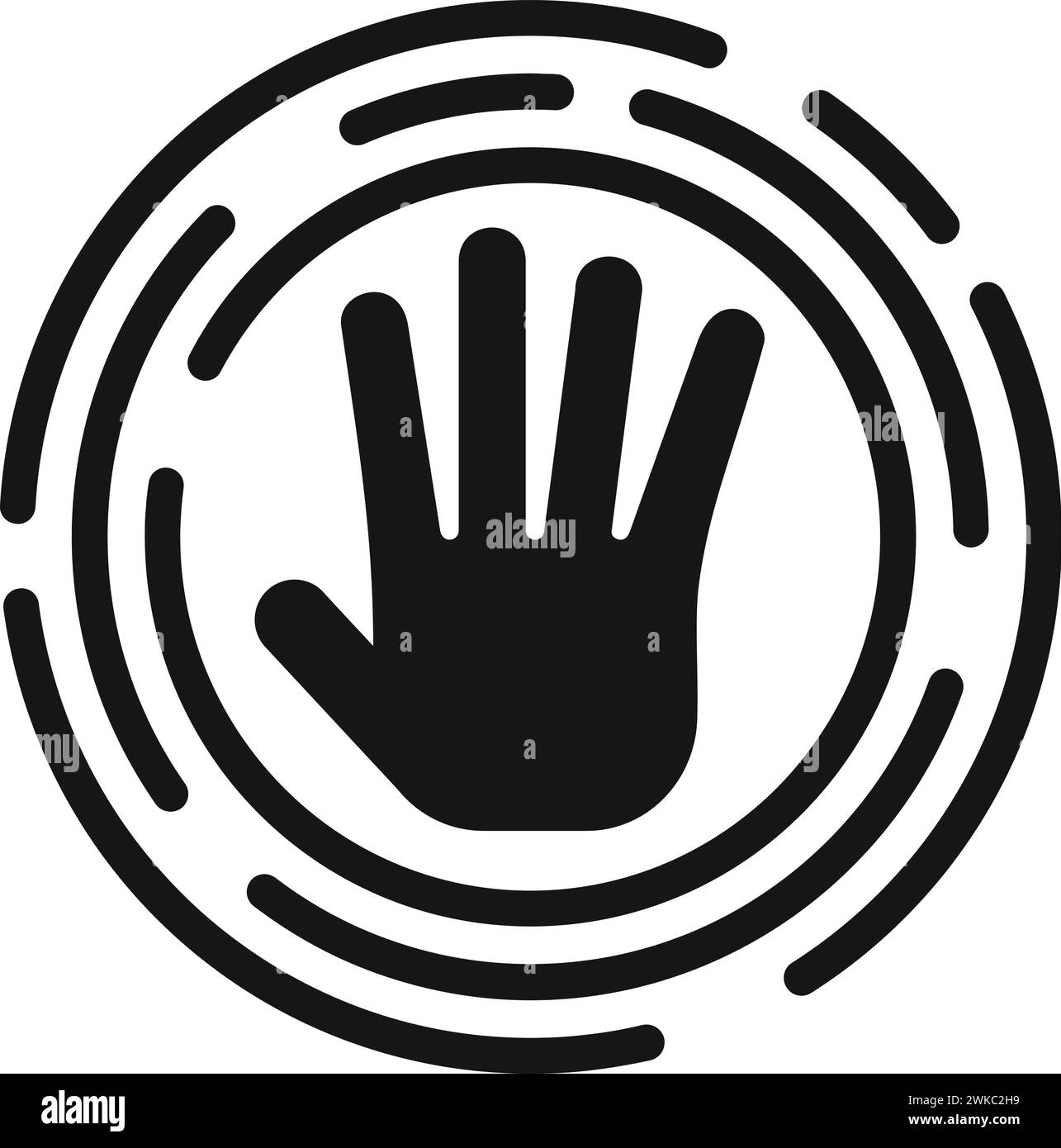 Icona di scansione del palmo circolare vettore semplice. Sicurezza ID. Occhio distintivo automatico Illustrazione Vettoriale
