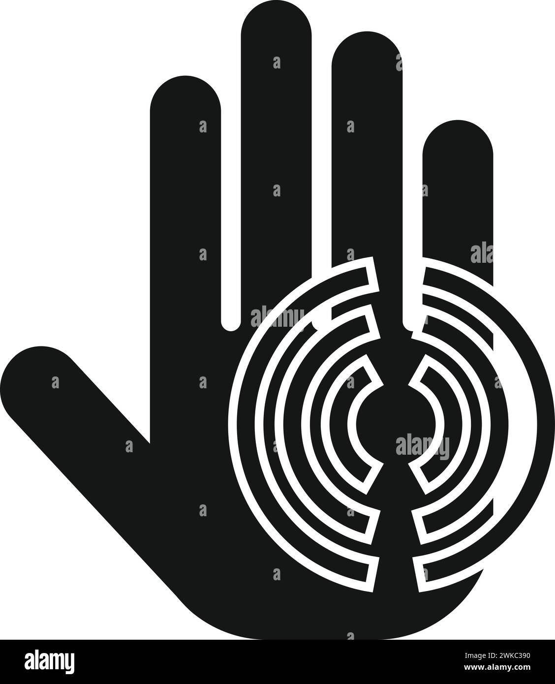 Icona di scansione del palmo circolare vettore semplice. Stampa ID dati. Firma di scansione Illustrazione Vettoriale