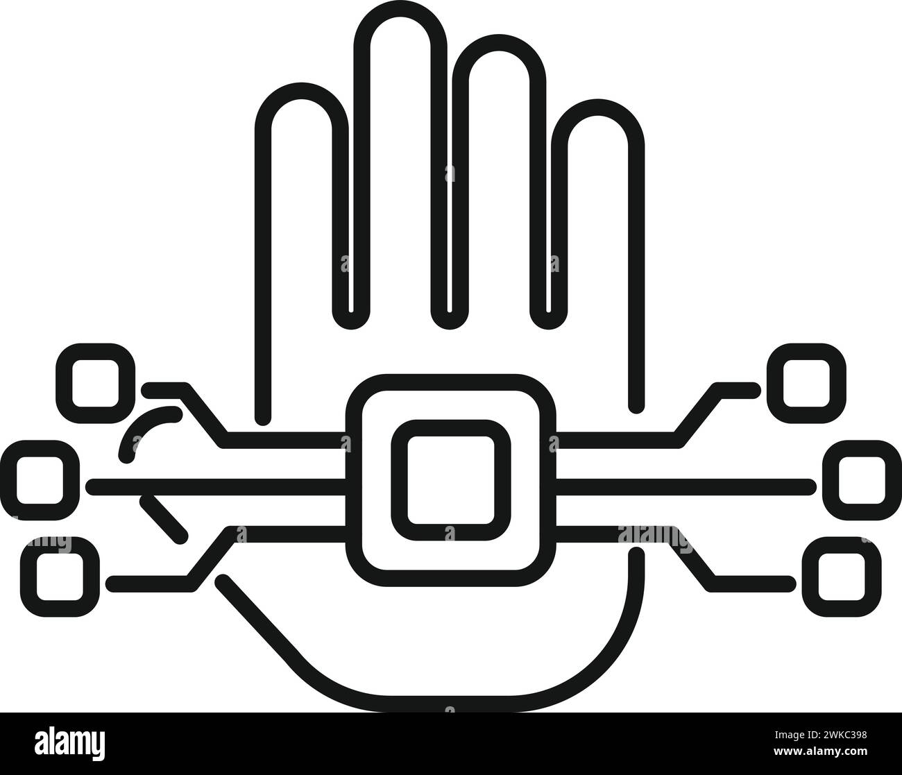 Vettore contorno icona di scansione del processore Palm. Sistema sociale. Tono dati REC Illustrazione Vettoriale