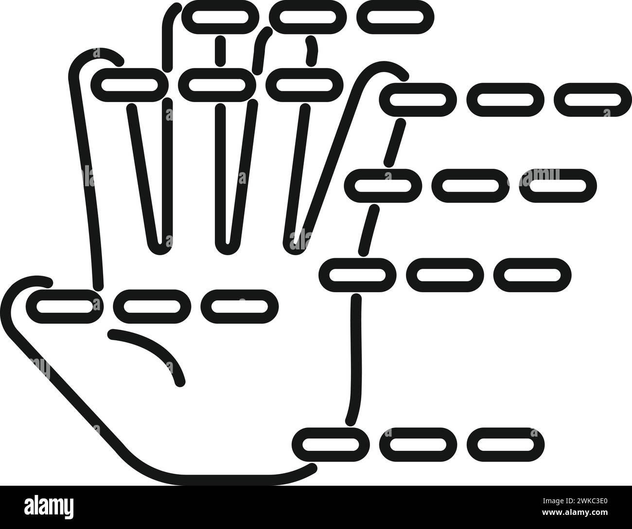 Vettore contorno icona di scansione Palm. Firma biometrica. Sistema sociale facciale Illustrazione Vettoriale
