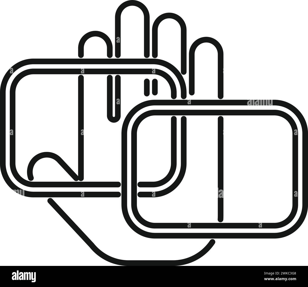 Vettore contorno icona scansione palmo intelligente. Sistema sociale. Sicurezza biointelligente Illustrazione Vettoriale