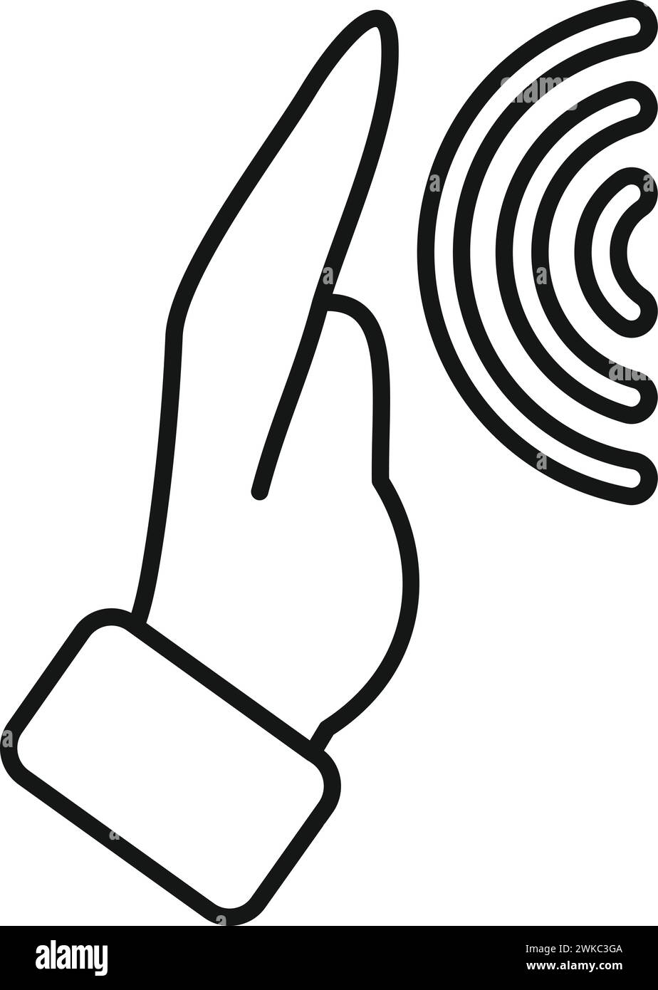 Vettore di contorno dell'icona di scansione del palmo della distanza. Sistema sociale. Occhio di sicurezza Illustrazione Vettoriale