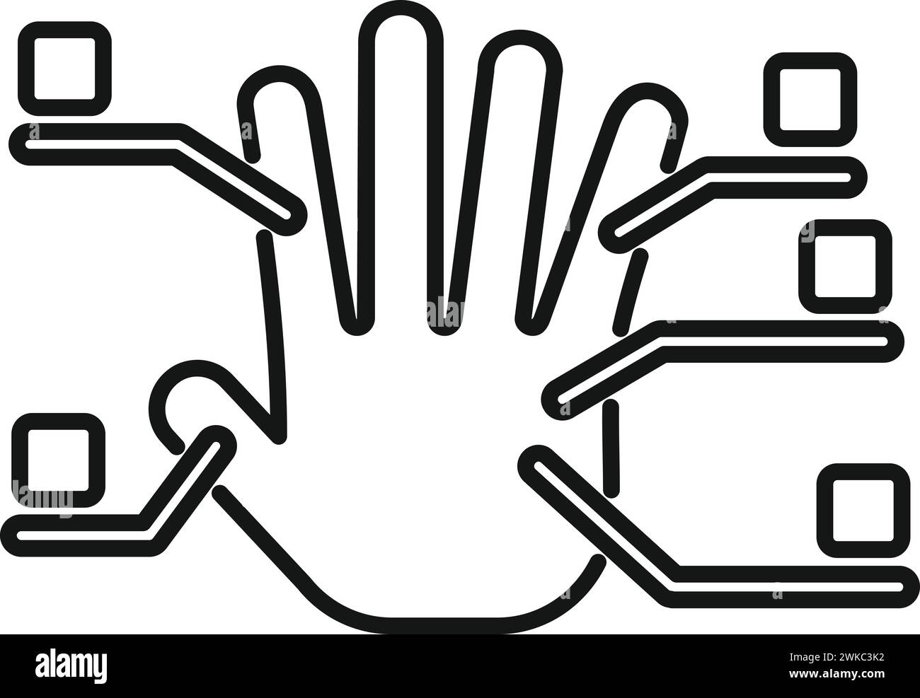 Vettore contorno icona scansione palmo firma. Codice scheda. Face id Connect Illustrazione Vettoriale