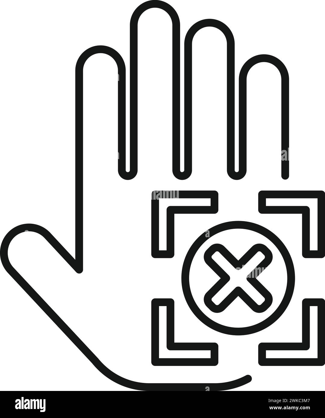 Vettore contorno icona scansione palmo rifiutato. Sistema sociale. Firma di scansione Illustrazione Vettoriale
