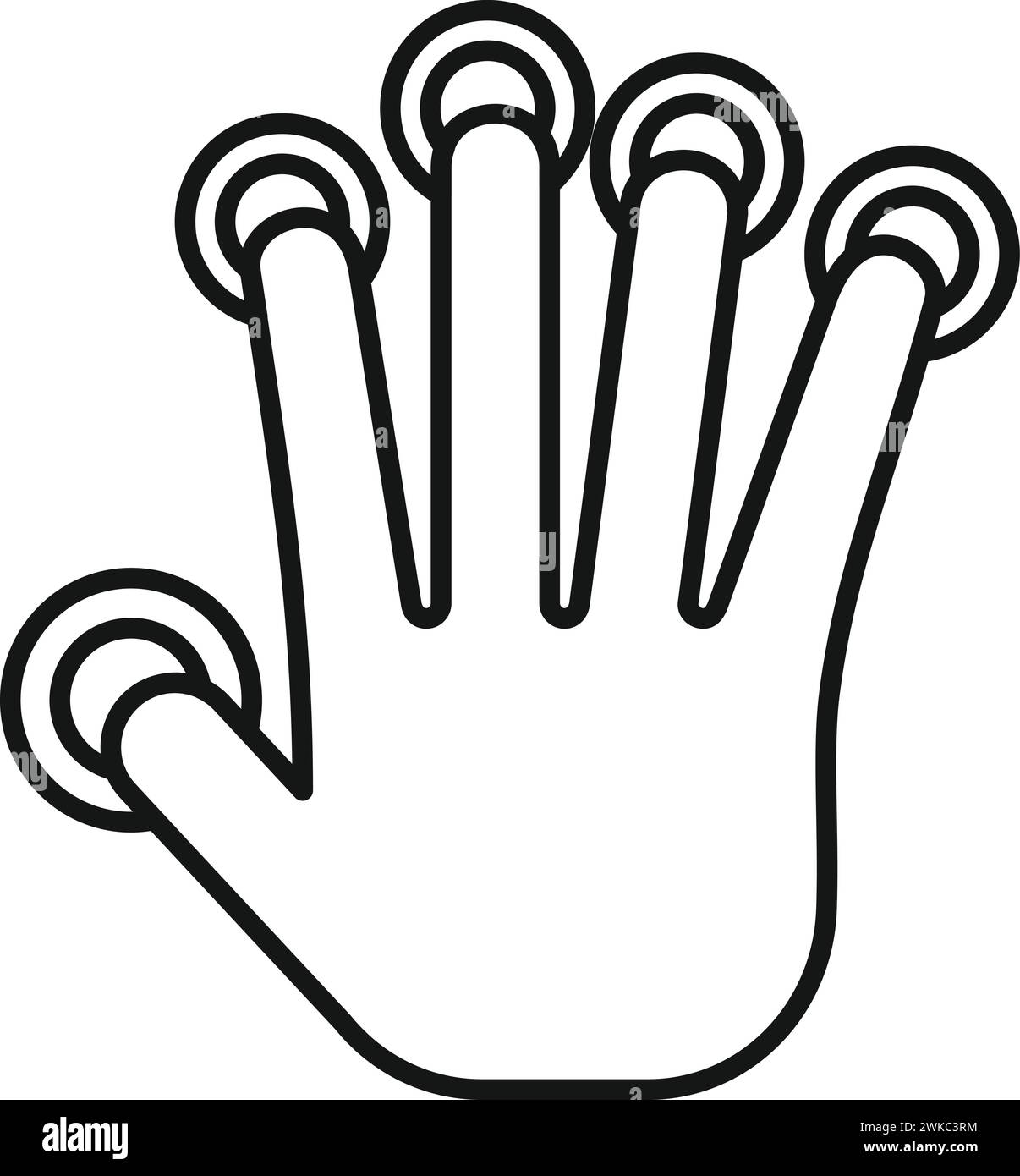 Dita del vettore del contorno dell'icona di scansione del palmo. Sistema sociale. Registrazione codice automatico Illustrazione Vettoriale