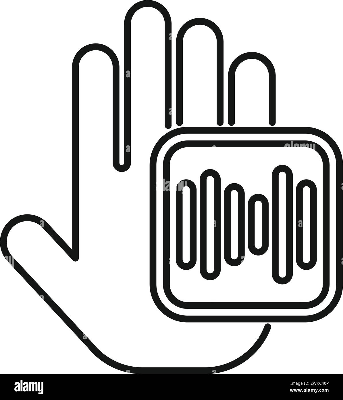 REC vettore contorno icona scansione palmo. Automatico intelligente. Sistema di firma Illustrazione Vettoriale