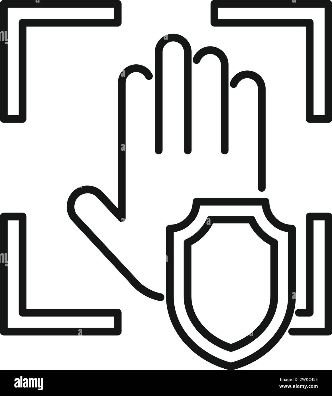 Vettore contorno icona scansione palmo protetto. Software automatico. Privacy dei dati Illustrazione Vettoriale
