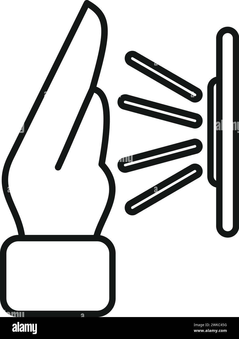 Vettoriale del contorno dell'icona di scansione del palmo di Office. Voce automatica. Audio scanner Illustrazione Vettoriale