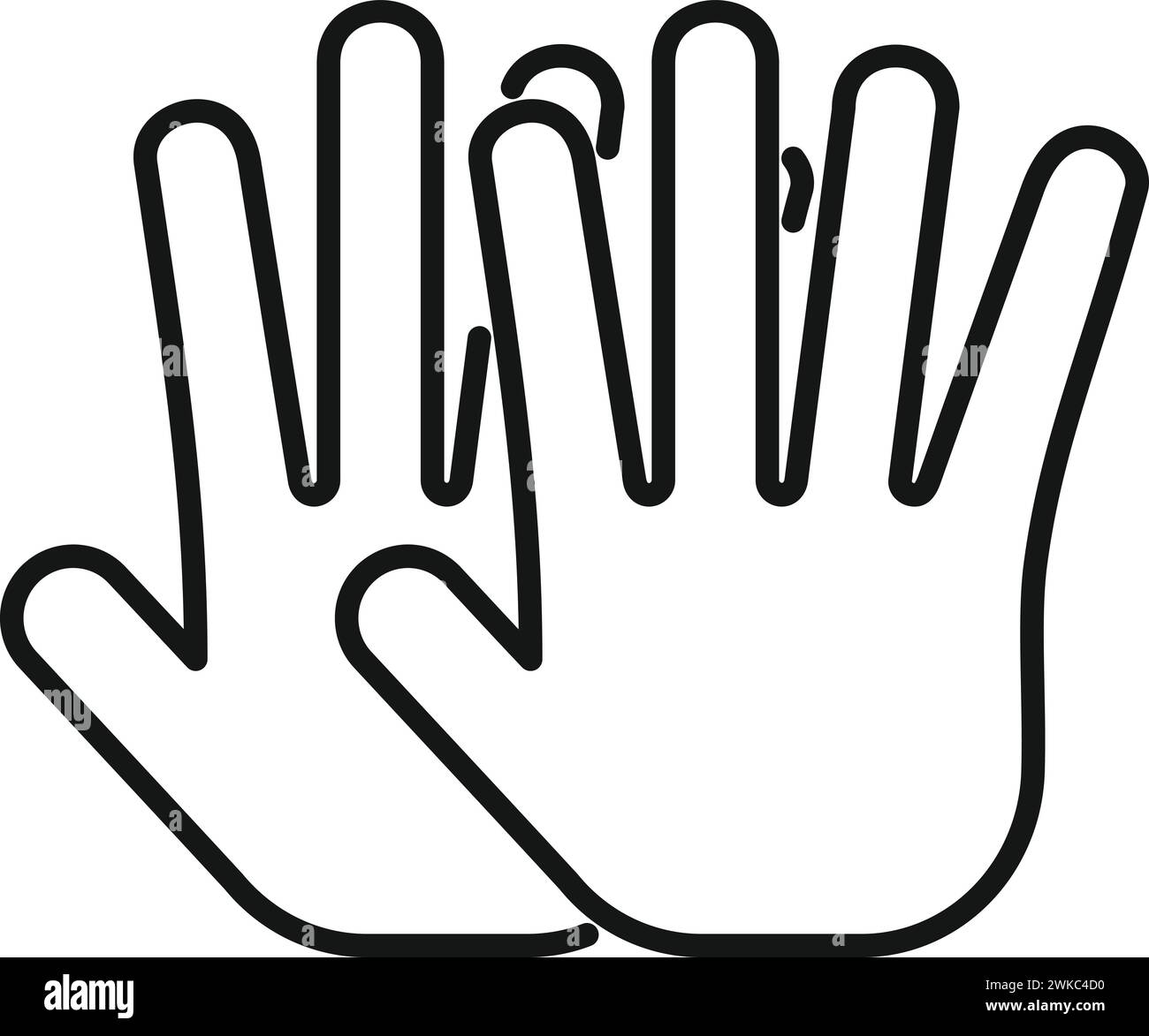 Doppio vettore di contorno dell'icona del palmo di scansione. Identità vocale. Intelligente automatica Illustrazione Vettoriale